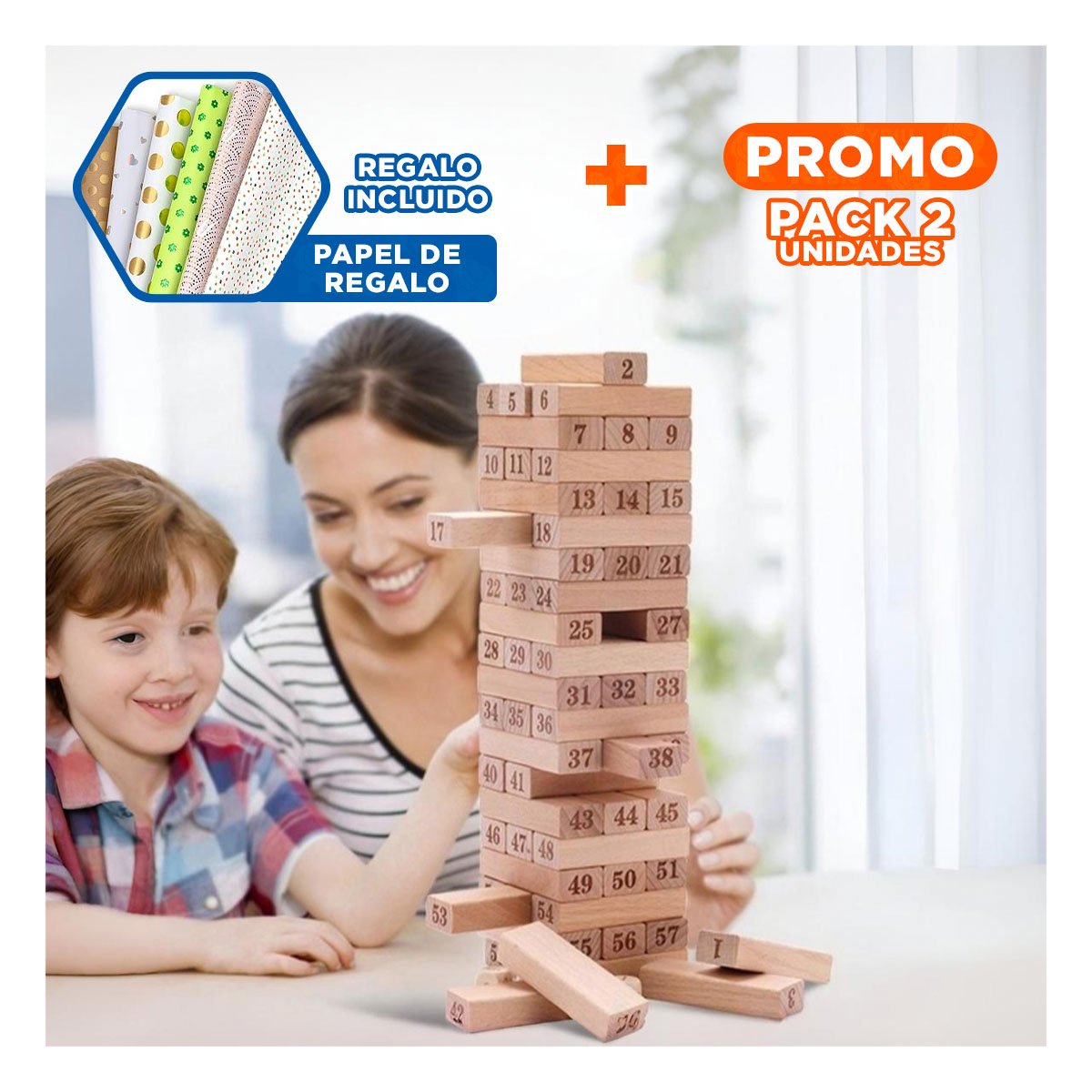 PACK2 SET DE HABILIDAD DE MADERA 48 PZAS EN CAJA AMARILLA Y+PAPEL REGALO - 1