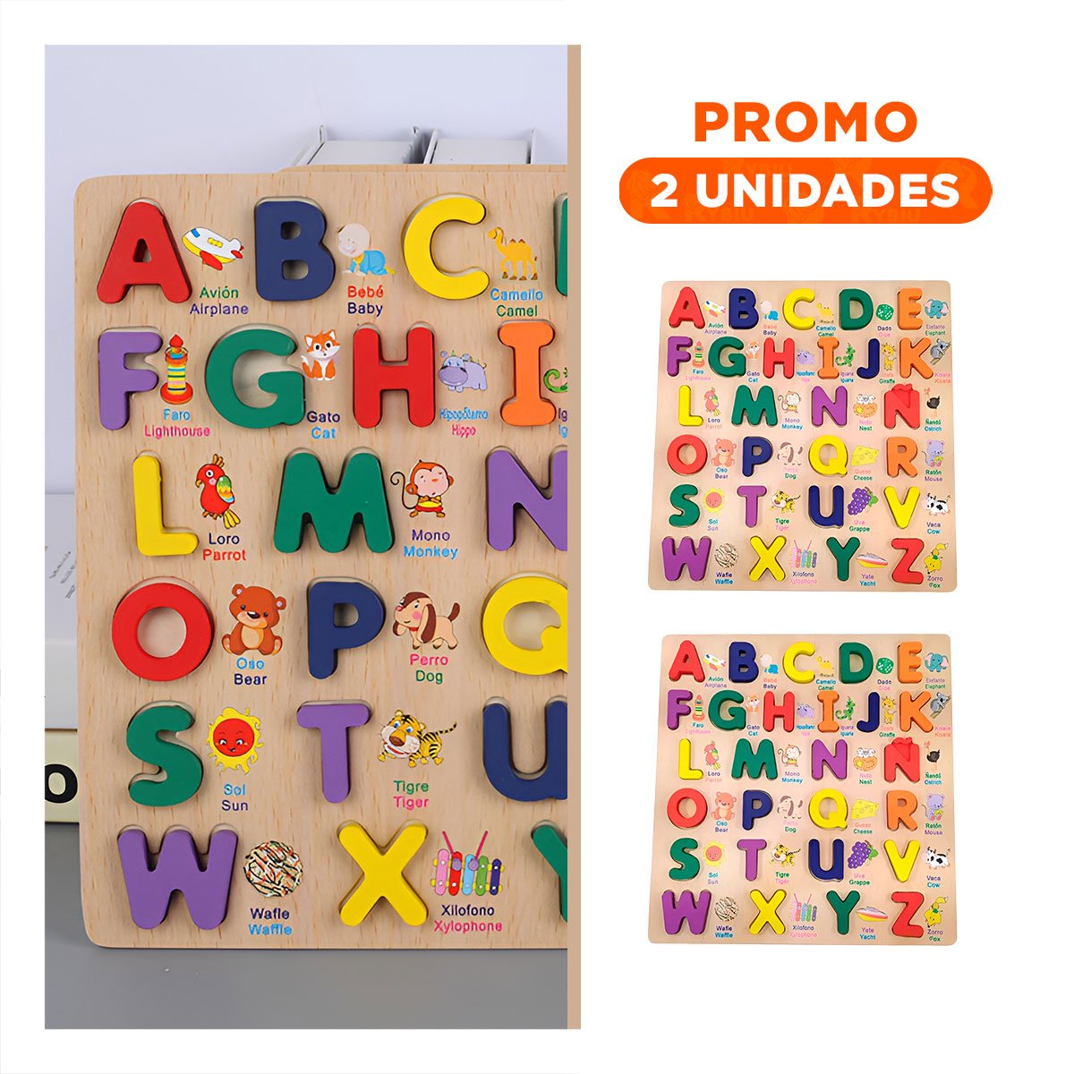 PACK2 DISENO EDUCATIVO DE ABECEDARIO EN MADERA CON LETRAS MAYUSCULAS PARA EL HOGAR - 1