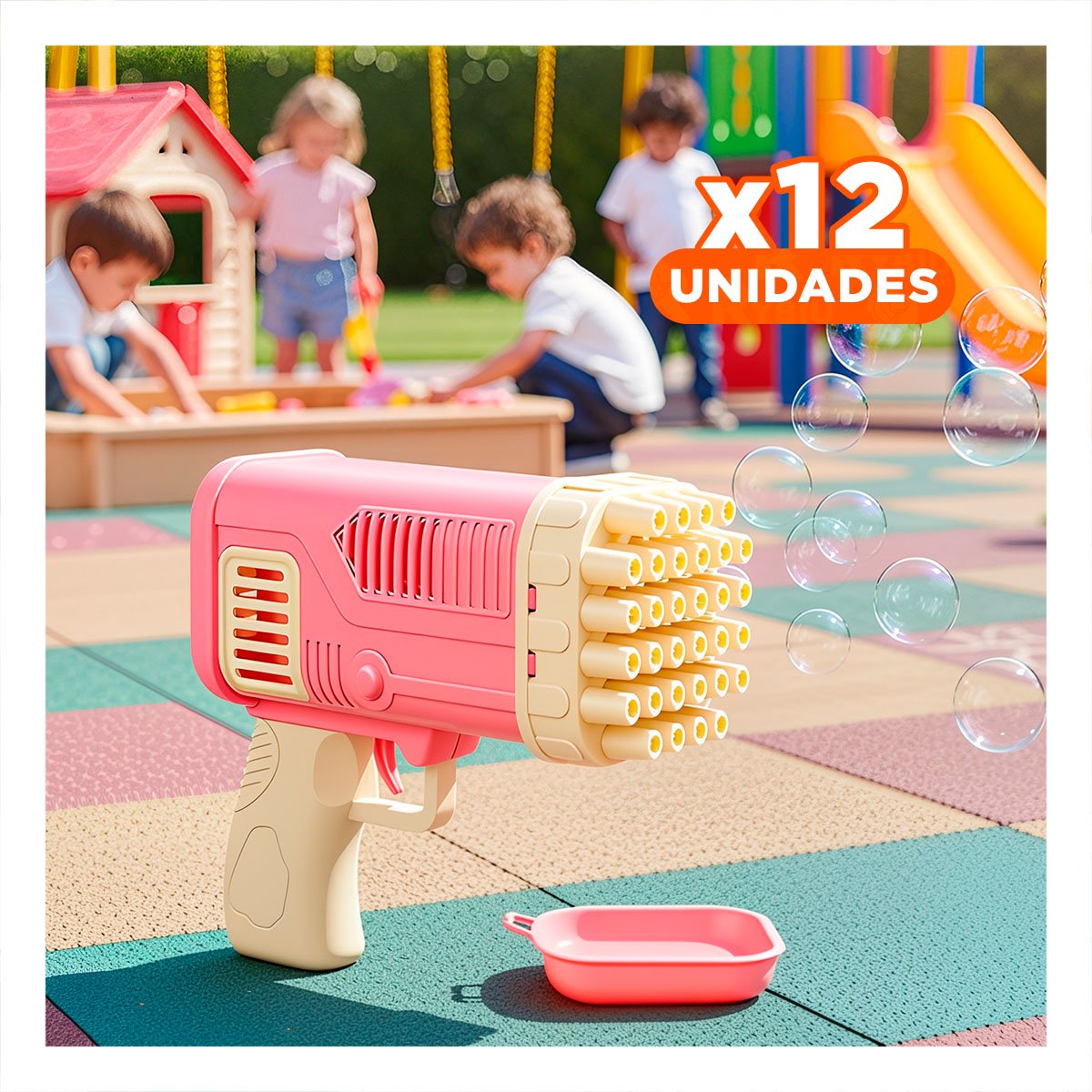 PACK12 SOPLADOR DE BURBUJAS TIPO COHETE ROSADO PARA DIVERSION RECREATIVA EN PATIO - 1