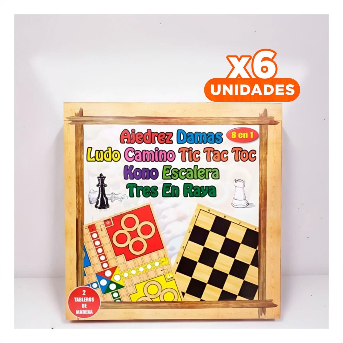 PACK6 JUEGO EDUCATIVO 8 EN 1 AJEDREZ CON OPCIONES VARIADAS PARA APRENDIZAJE Y+REGALO STICKER - 1