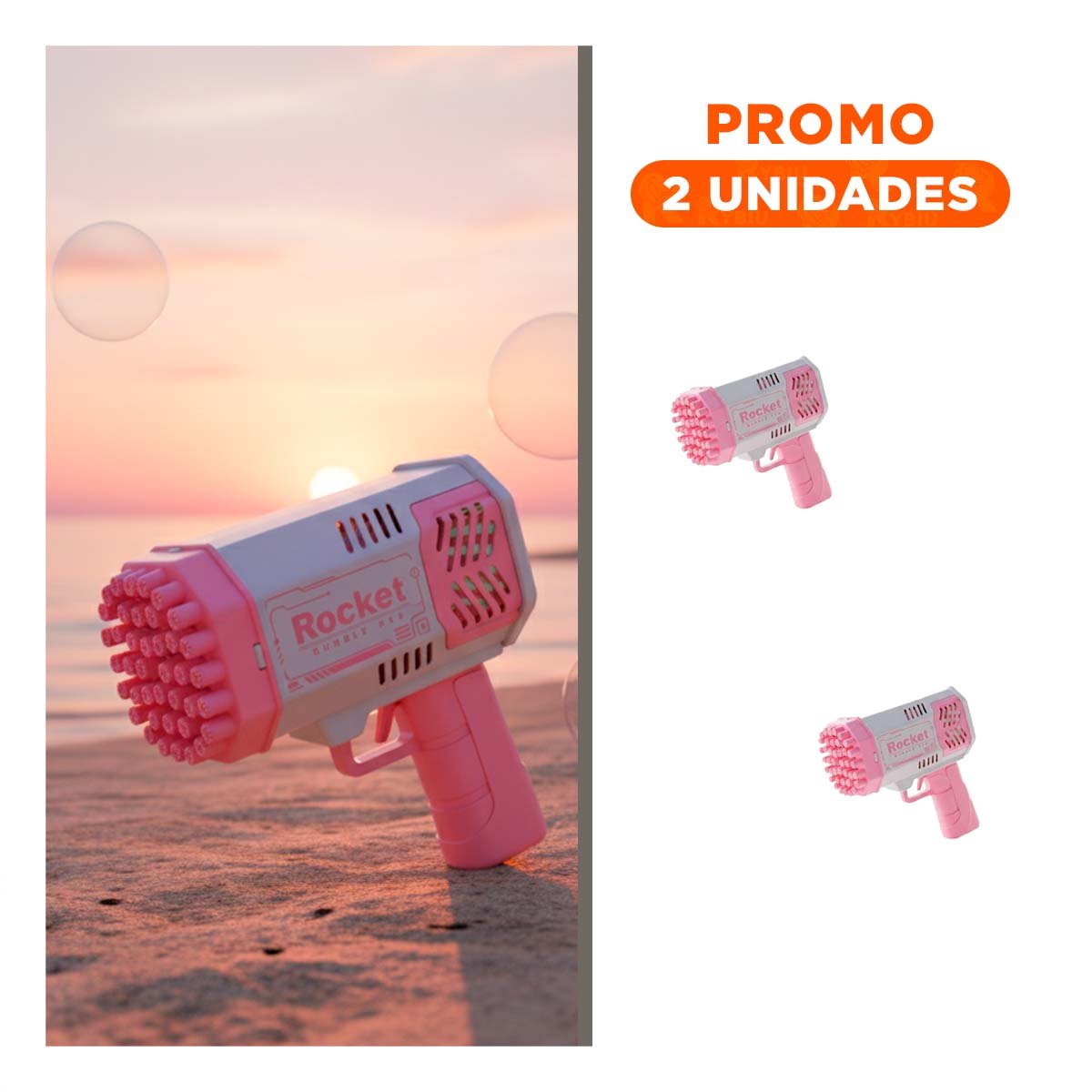 PACK2 PROYECTOR MANUAL DE BURBUJAS COHETE ROSADO Y BLANCO PARA NINOS - 1
