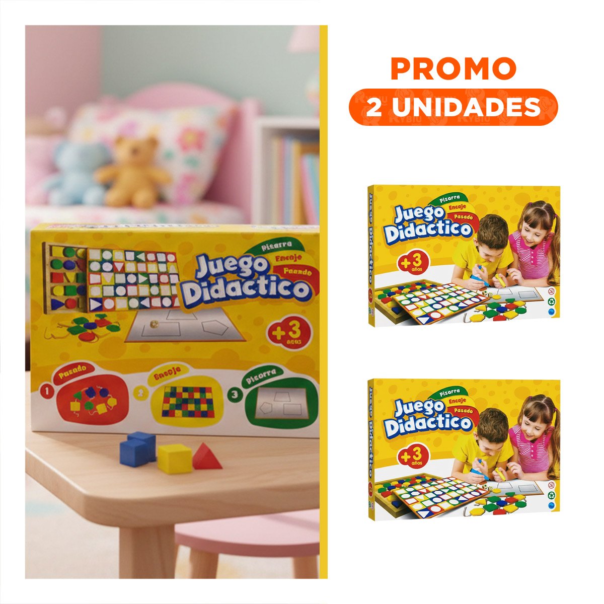 PACK2 CENTRO DE APRENDIZAJE 3 EN 1 CON PIZARRA ENCAJE Y PASADO PARA INFANTES - 1