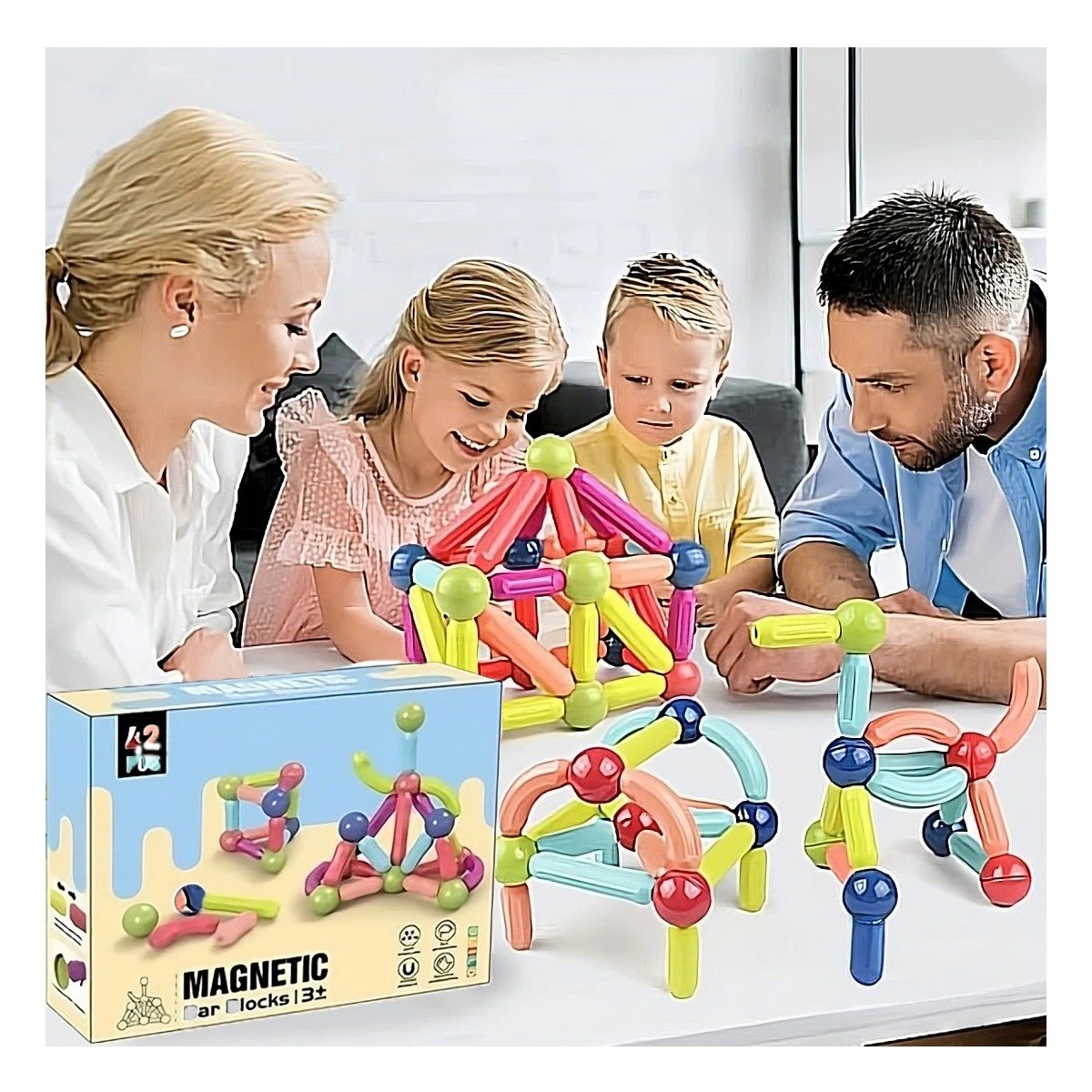 PACK2 DINAMICA MAGNETICA EDUCATIVA CON PIEZAS CREATIVAS PARA CONSTRUCCION Y+REGALO STICKER - 5