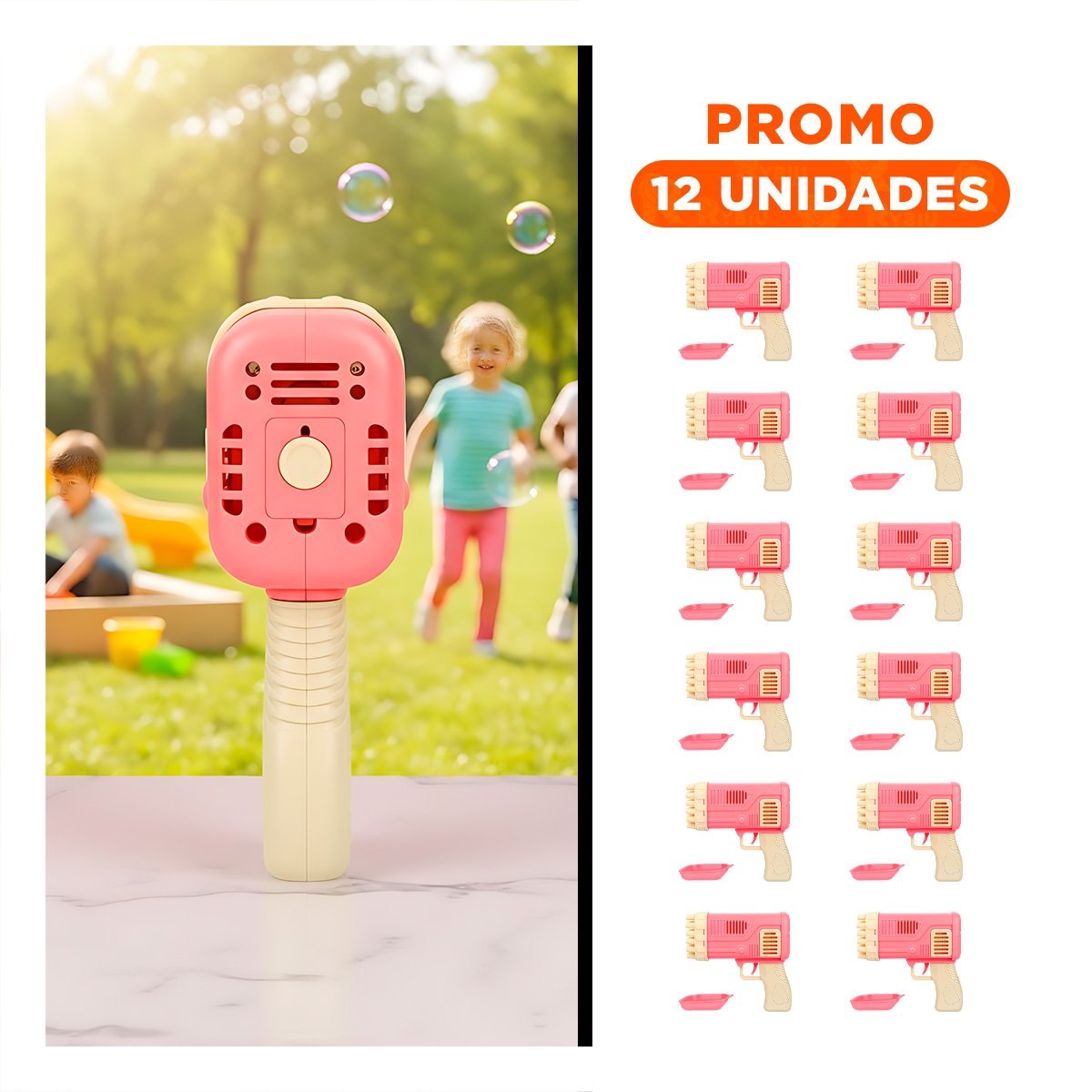 PACK12 SOPLADOR DE BURBUJAS COHETE ROSADO PARA ACTIVIDADES RECREATIVAS EN CASA Y+REGALO STICKER - 1