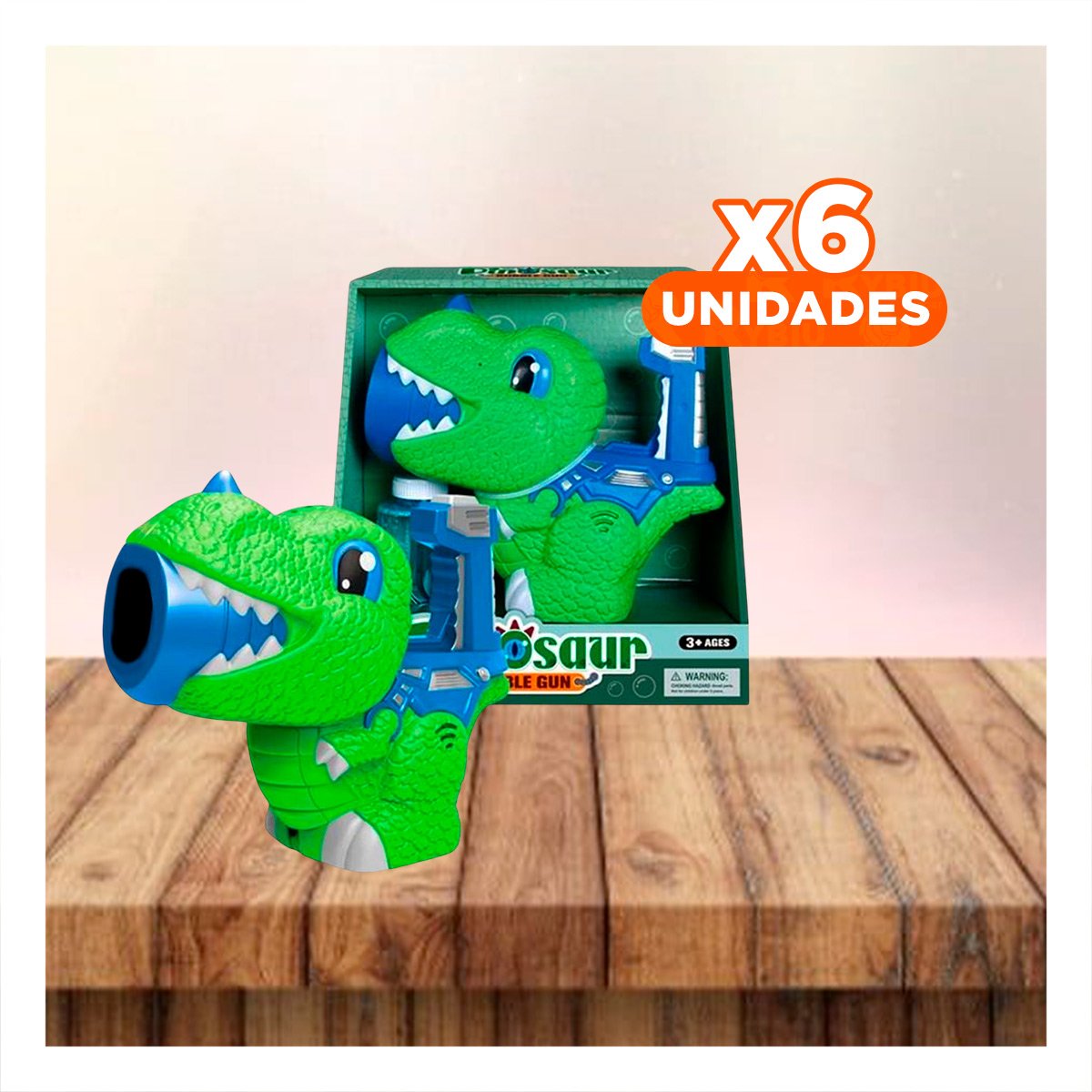 PACK6 DISPOSITIVO DE BURBUJAS CON DINOSAURIO CHICO VERDE Y AZUL PARA JUEGO Y+REGALO STICKER - 1