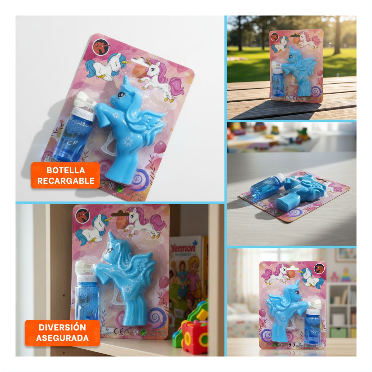 JUGUETE DE BURBUJAS DE UNICORNIO PARA DIVERSION FAMILIAR Y EXTERIOR Y+POST IT - 5