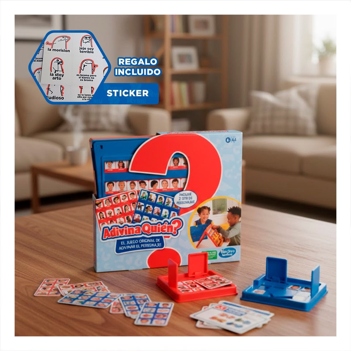 DIVERSION DE MESA ADIVINA QUIEN PERSONAJES ROJO Y AZUL PARA MOMENTOS DE OCIO Y+REGALO STICKER - 1
