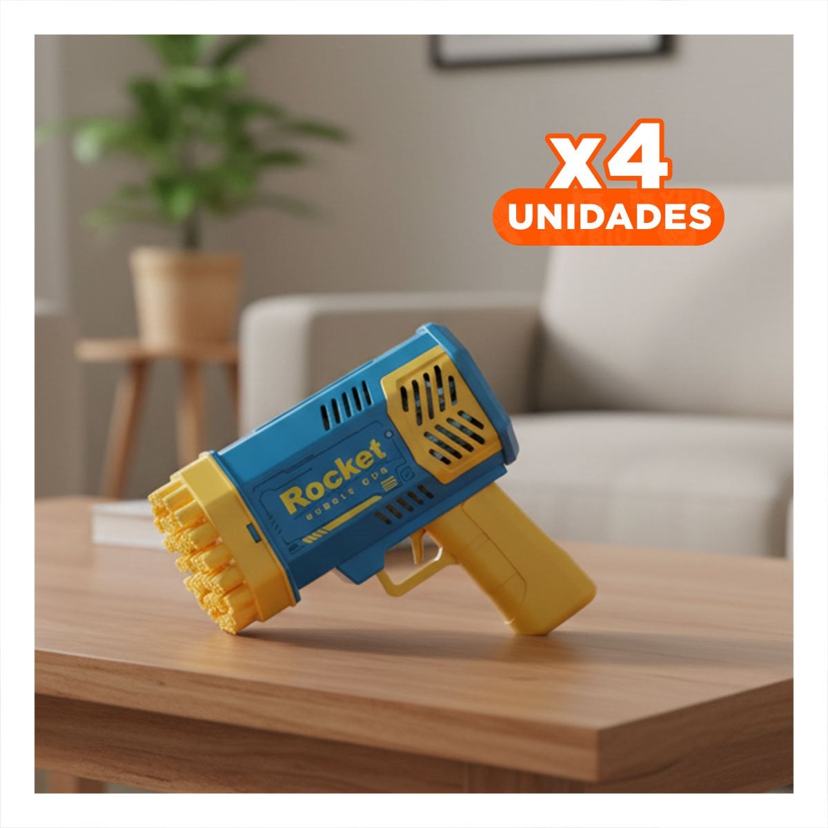 PACK4 LANZABURBUJAS INFANTIL CON FORMA DE COHETE AZUL Y AMARILLO - 1