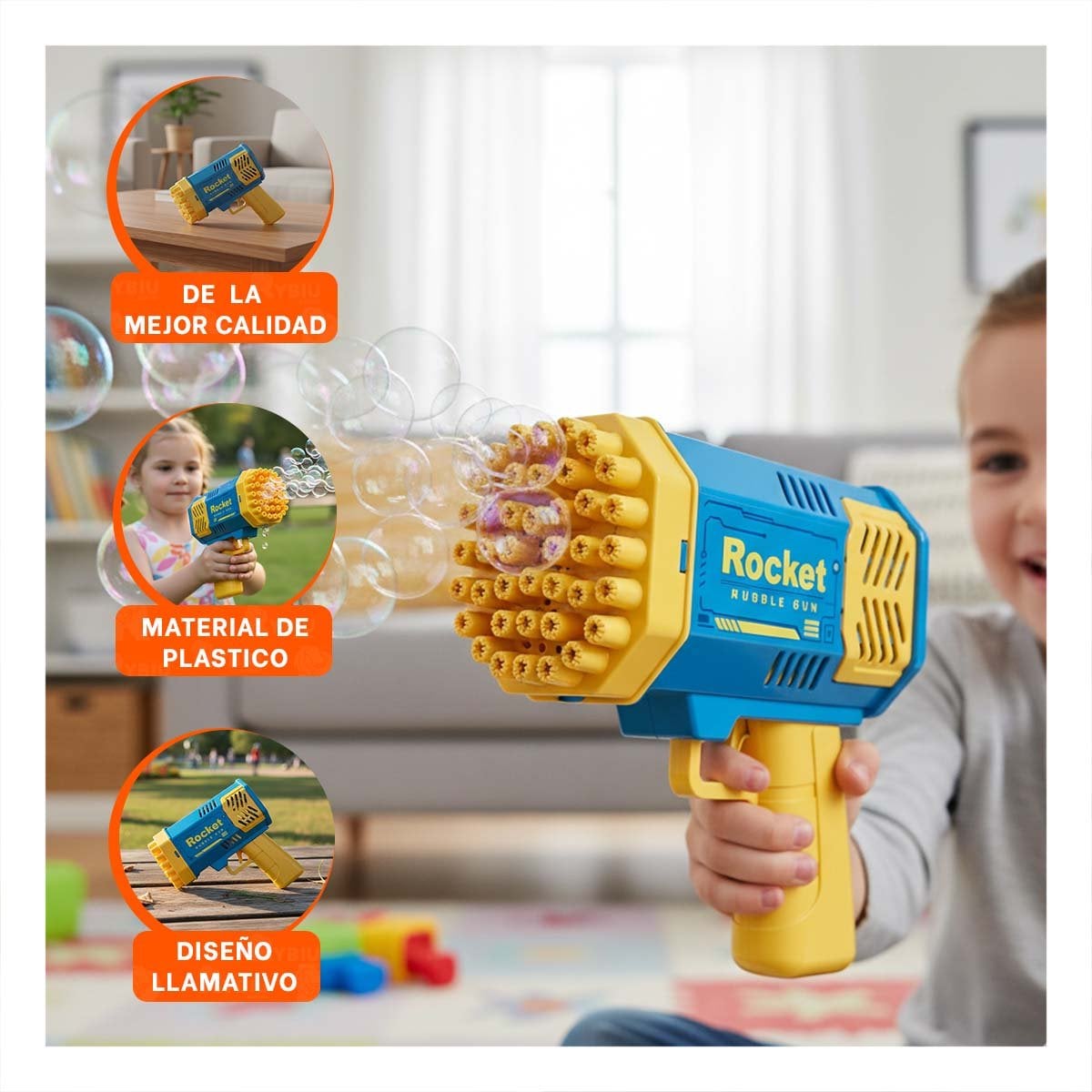 PACK4 LANZABURBUJAS INFANTIL CON FORMA DE COHETE AZUL Y AMARILLO - 5