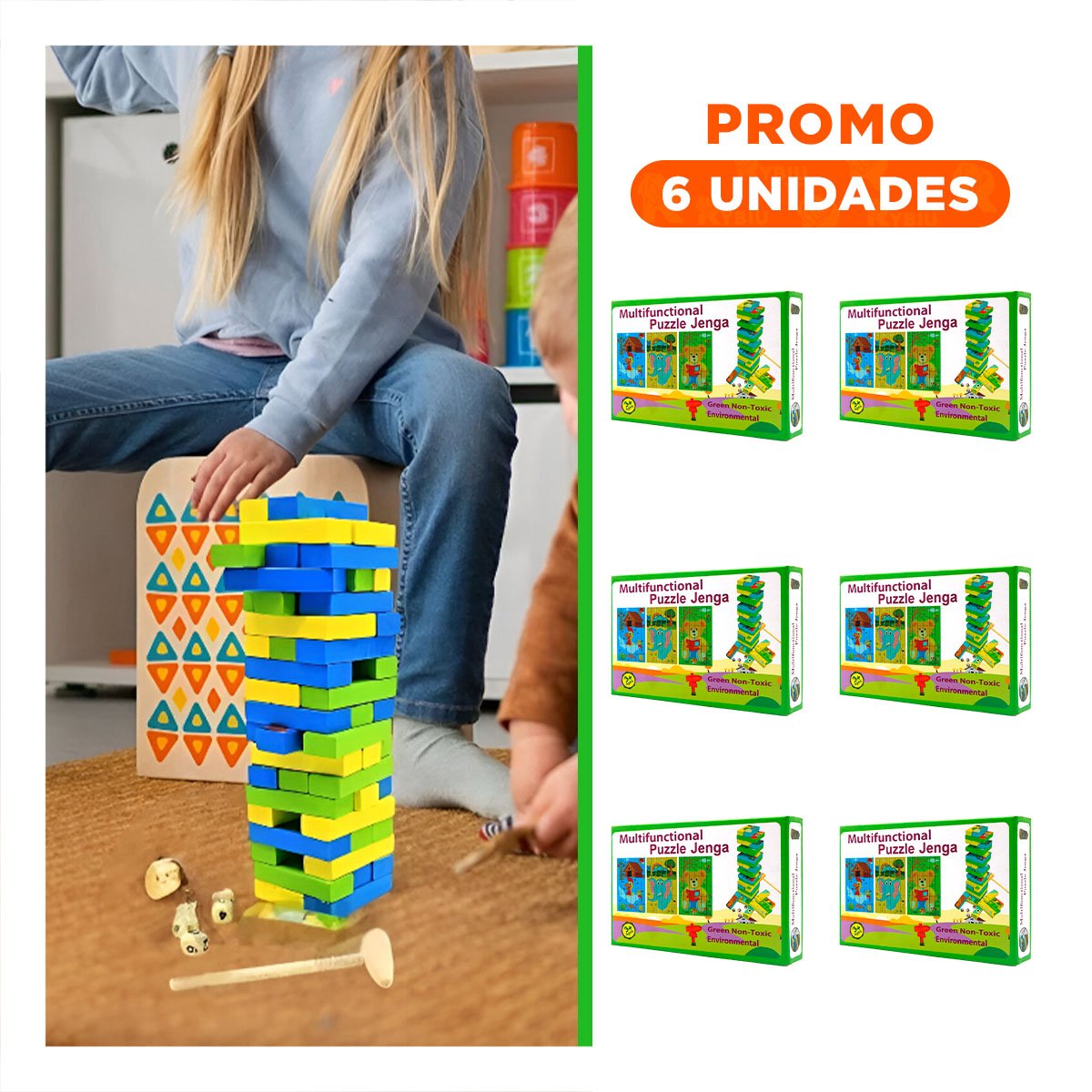 PACK6 JUEGO FAMILIAR CON ROMPECABEZAS Y CONSTRUCCION - 1