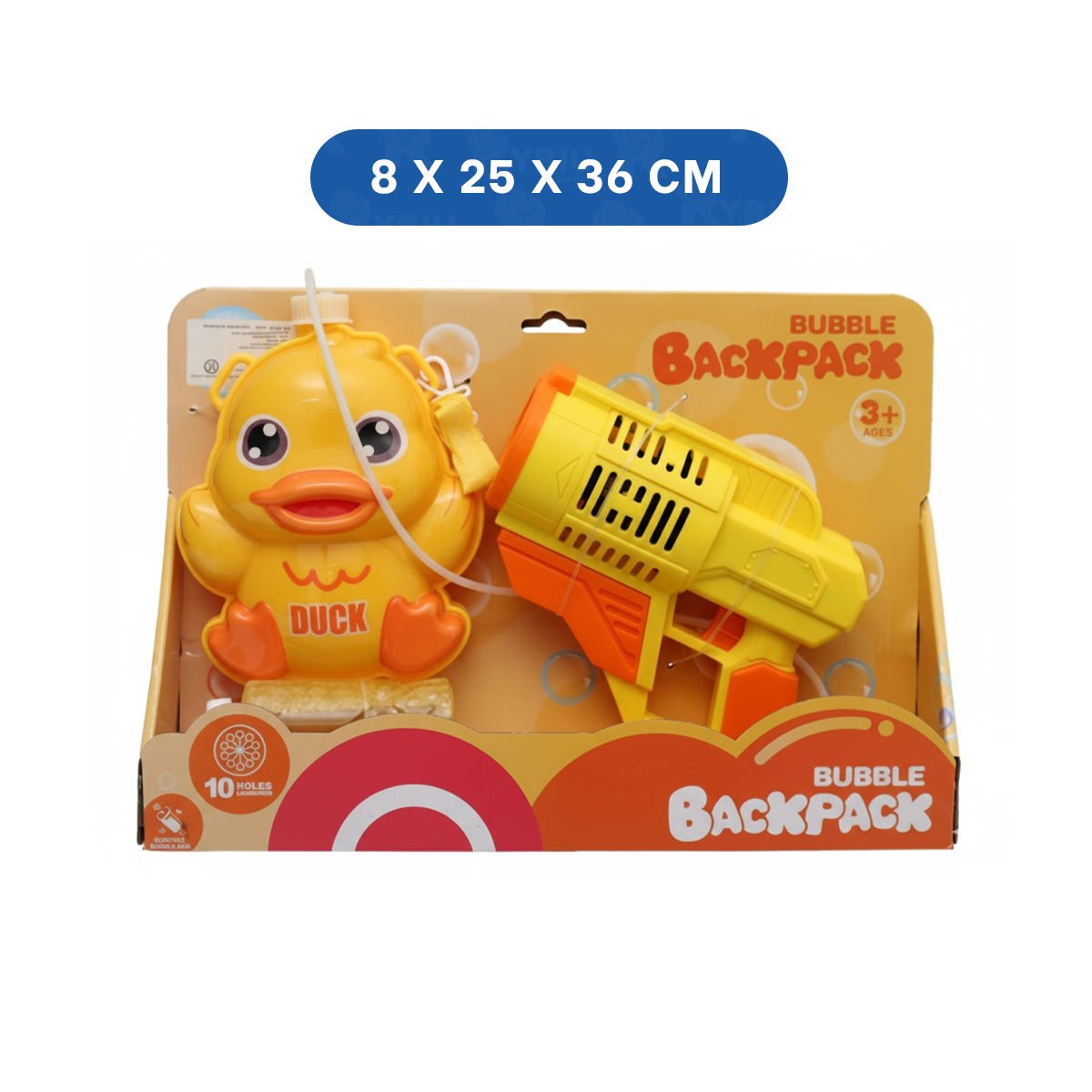 PACK4 PROPUESTA LUDICA DE BURBUJAS CON MOCHILA PORTATIL PATO AMARILLO Y+PAPEL REGALO - 4