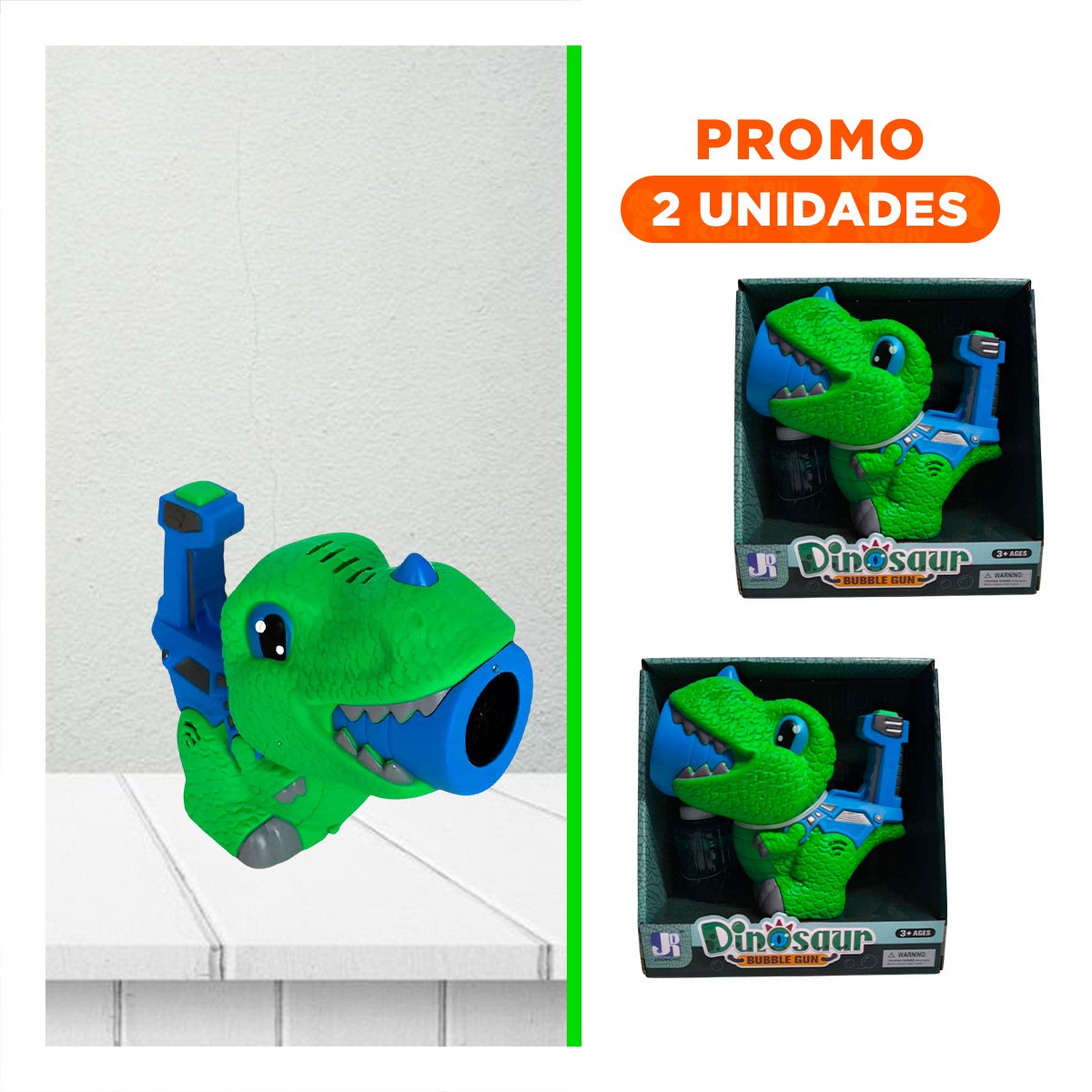 PACK2 PROYECTOR DE BURBUJAS INFANTIL CON FORMA DE DINOSAURIO CHICO VERDE Y AZUL - 1