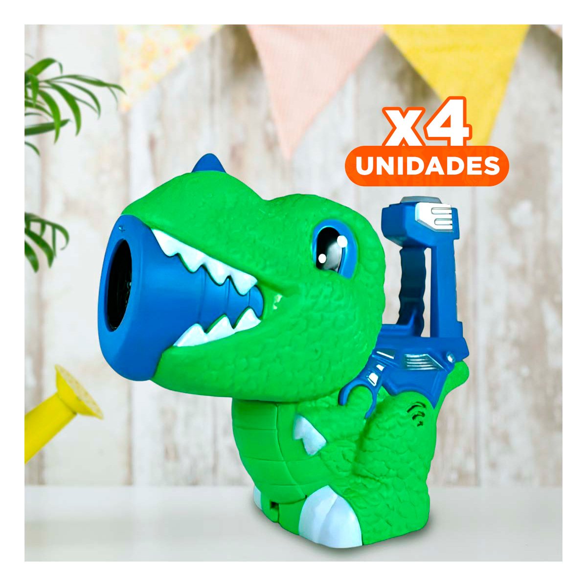 PACK4 APARATO DE BURBUJAS CON DINOSAURIO CHICO VERDE Y AZUL PARA JUEGO INFANTIL - 1