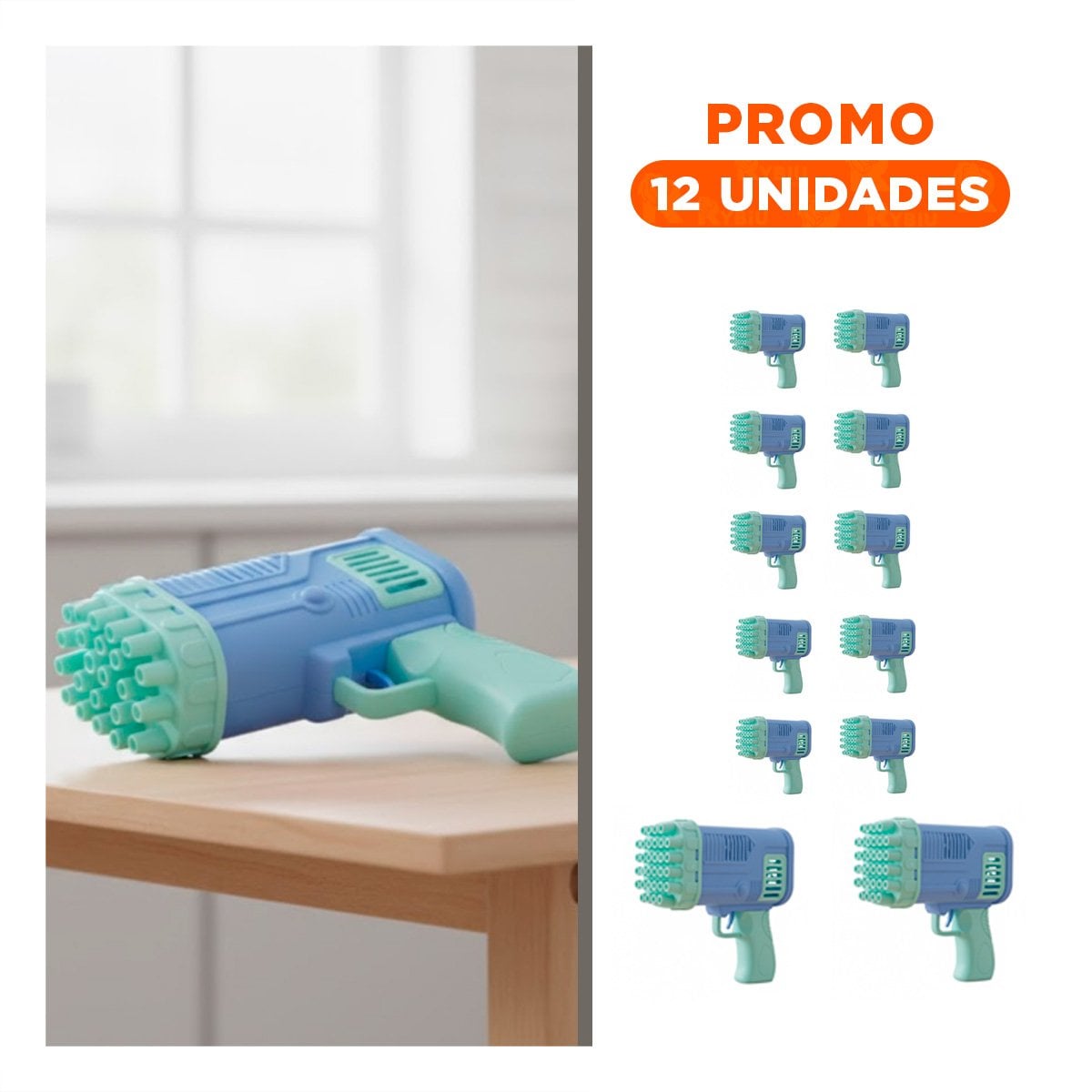 PACK12 SOPLADOR DE BURBUJAS COHETE CELESTE PARA ACTIVIDADES RECREATIVAS Y+REGALO STICKER - 1