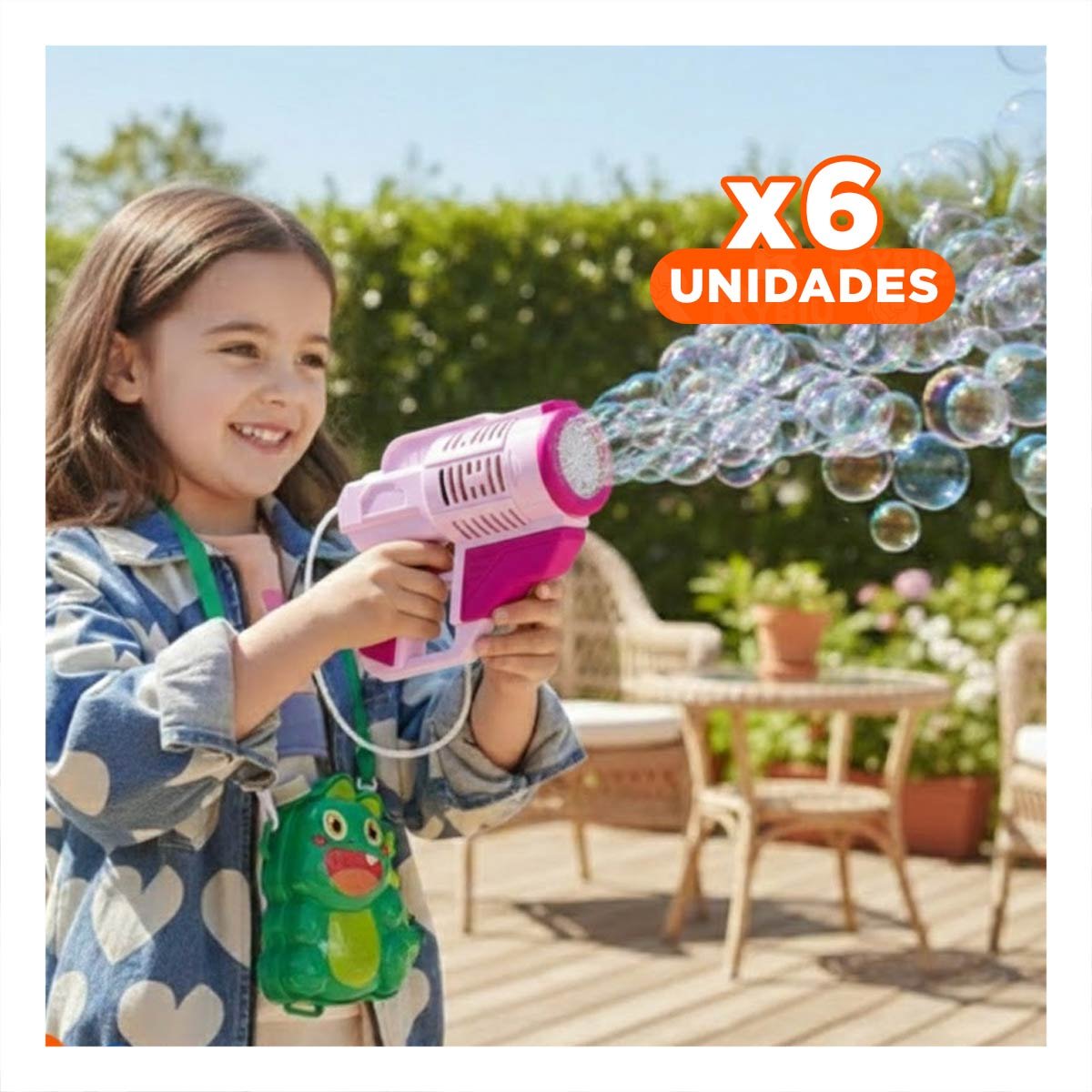 PACK6 GENERADOR DE BURBUJAS CON MOCHILA PORTATIL PARA JUEGOS EN FAMILIA Y+REGALO STICKER - 1