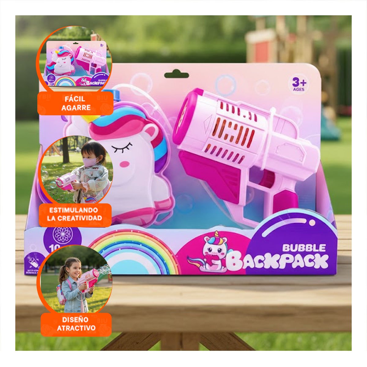PACK6 GENERADOR DE BURBUJAS CON MOCHILA PORTATIL PARA JUEGOS EN FAMILIA Y+REGALO STICKER - 3