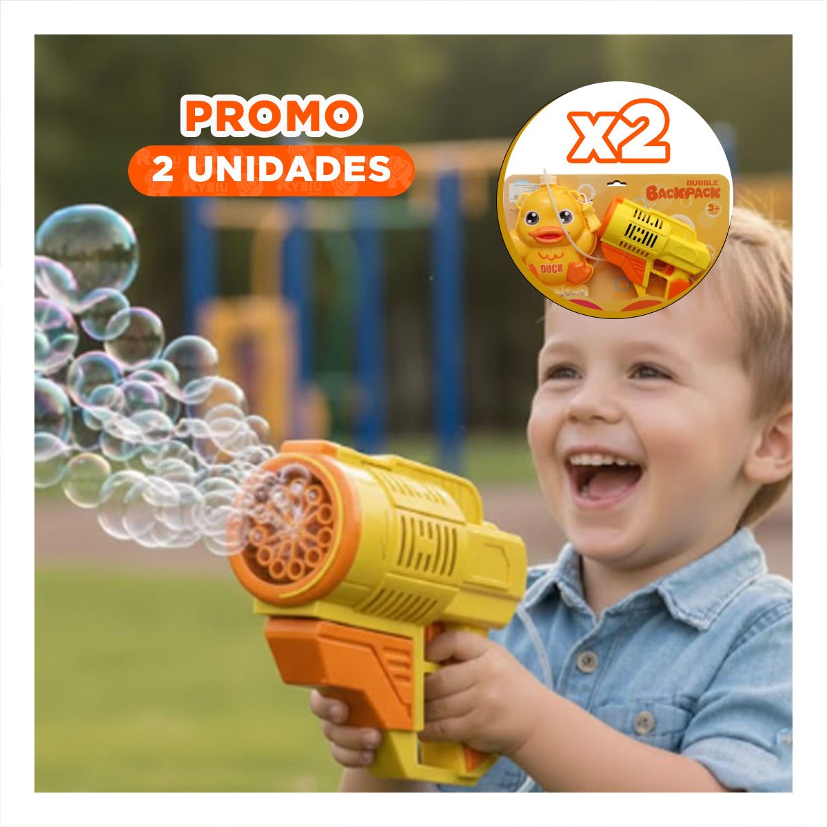 PACK2 OPCION DE BURBUJAS CON MOCHILA PORTATIL PATO AMARILLO PARA DIVERSION Y+REGALO STICKER - 1