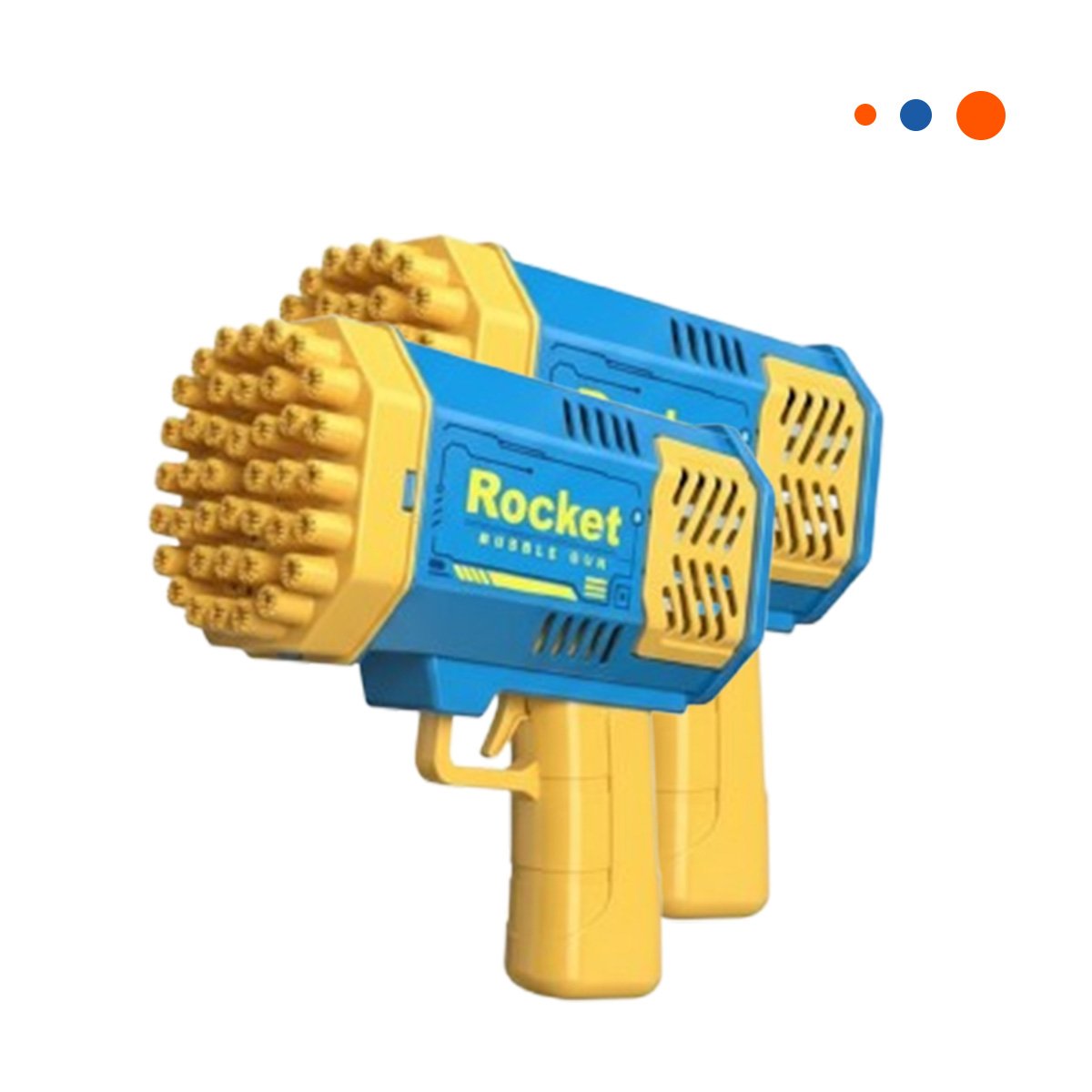 DISPARADOR PORTATIL DE BURBUJAS COHETE AZUL Y AMARILLO USO EXTERIOR Y+REGALO STICKER - 3