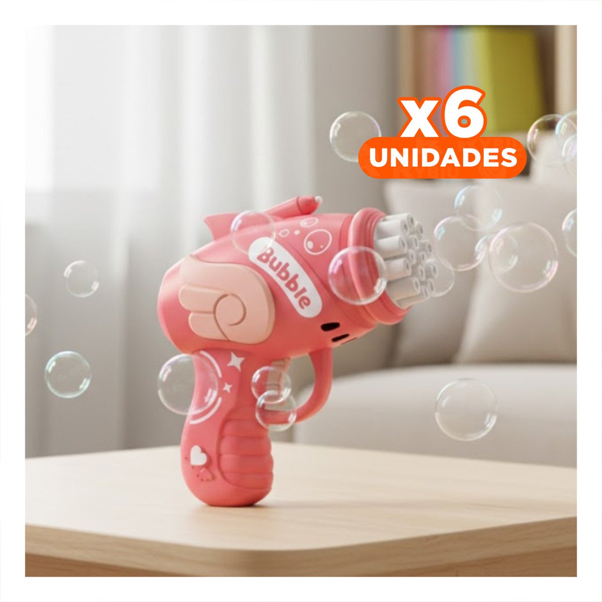 PACK6 SOPLADOR DE BURBUJAS INFANTIL CON ALITAS ROSADO Y+REGALO STICKER - 1