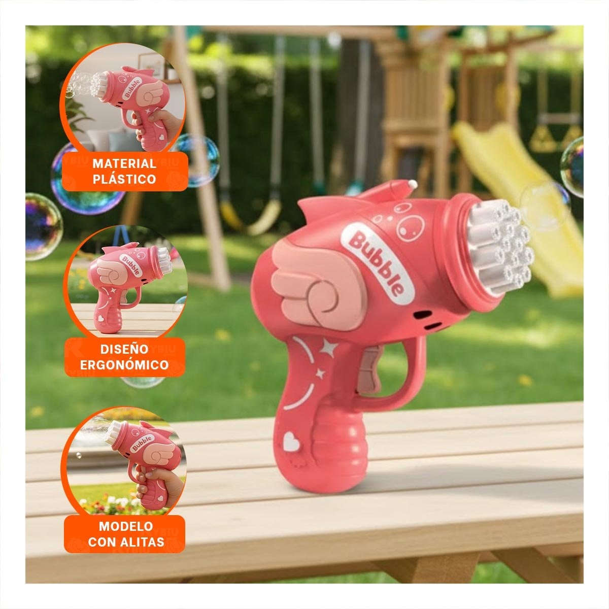 PACK6 SOPLADOR DE BURBUJAS INFANTIL CON ALITAS ROSADO Y+REGALO STICKER - 3