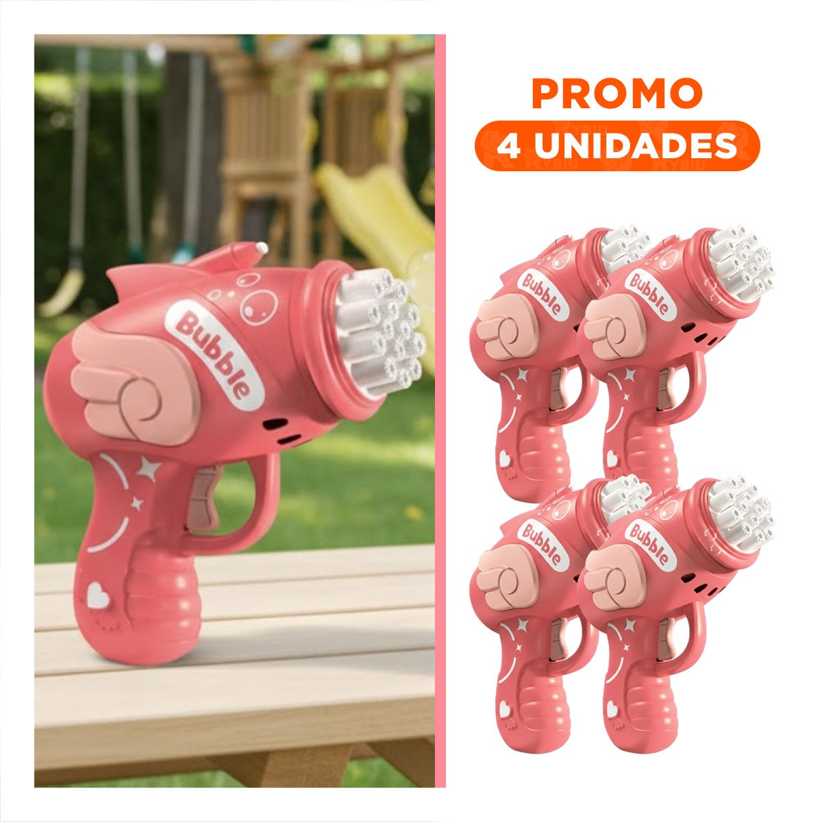 PACK4 CANON DE BURBUJAS ROSADO PARA DIVERSION AL AIRE LIBRE Y+REGALO STICKER - 1