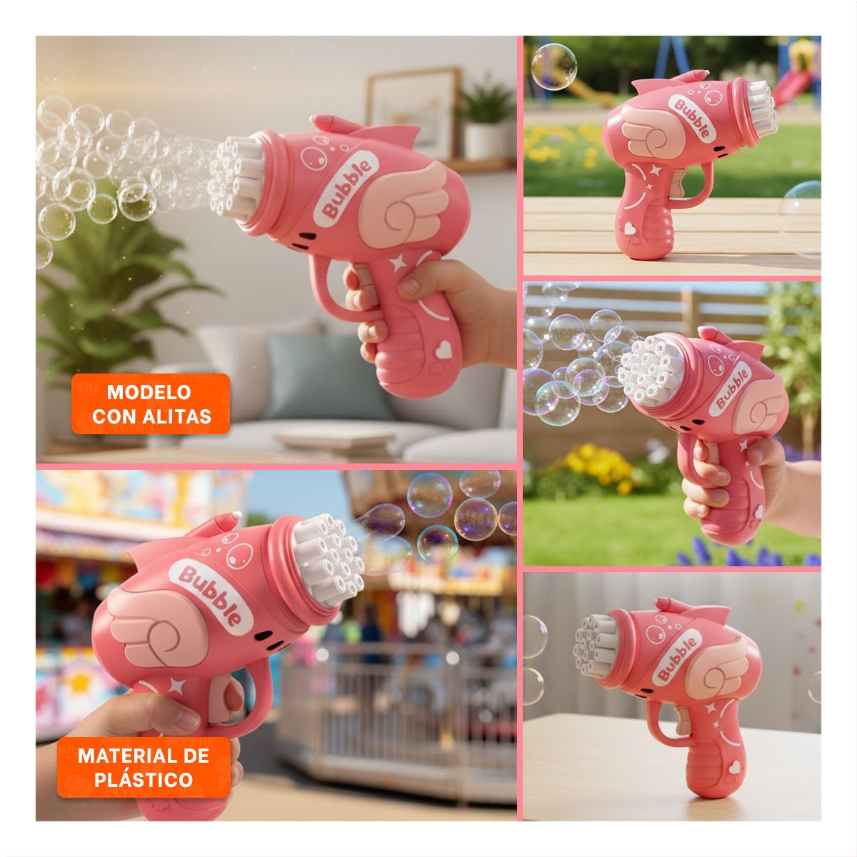 PACK4 CANON DE BURBUJAS ROSADO PARA DIVERSION AL AIRE LIBRE Y+REGALO STICKER - 2