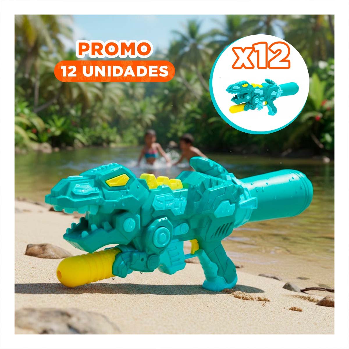 PACK12 EXPULSOR RECREATIVO DINOSAURIO VERDE PARA JUEGOS DE AGUA EN PATIO - 1