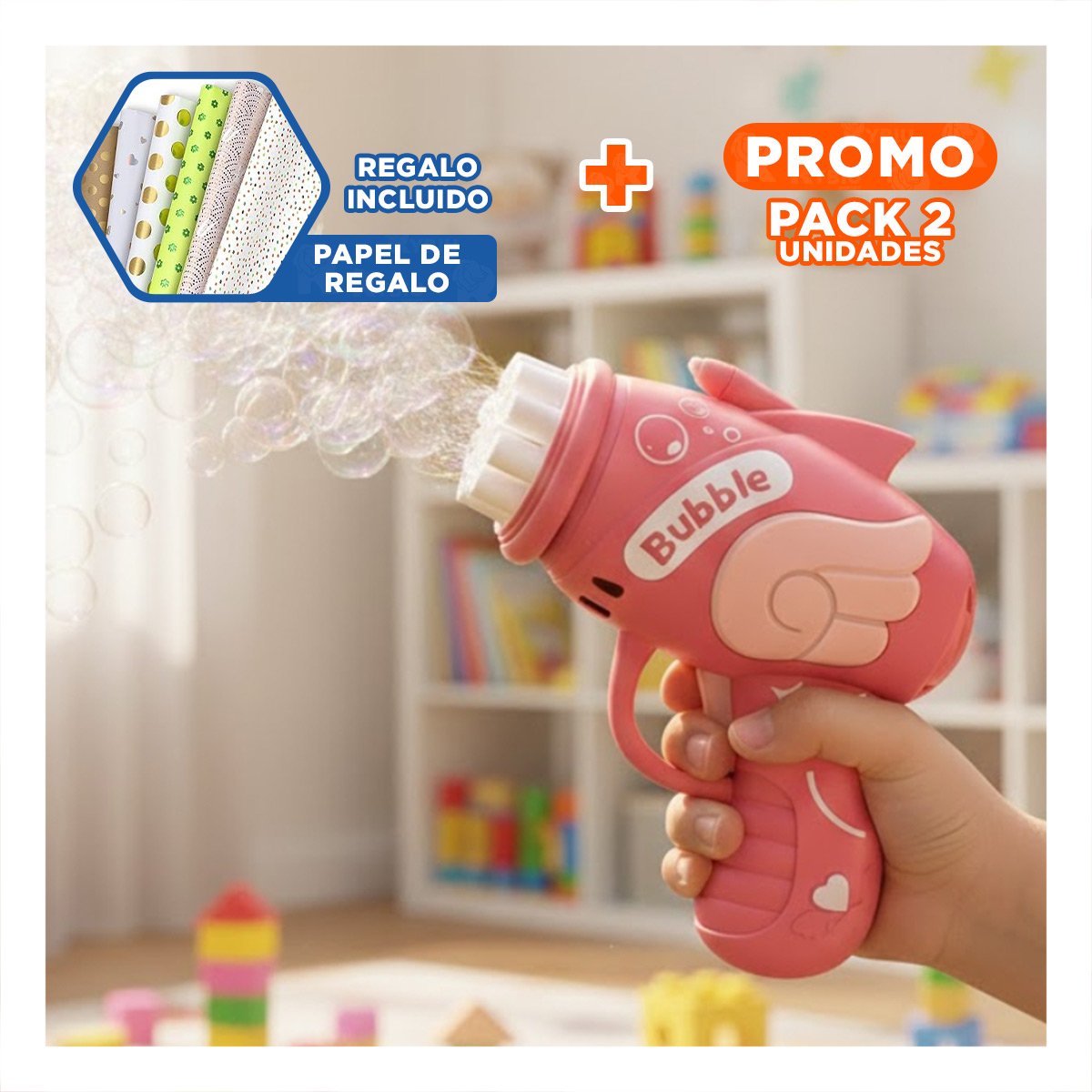 PACK2 MAQUINA DE BURBUJAS INFANTIL PARA USO DIARIO Y+PAPEL REGALO - 1