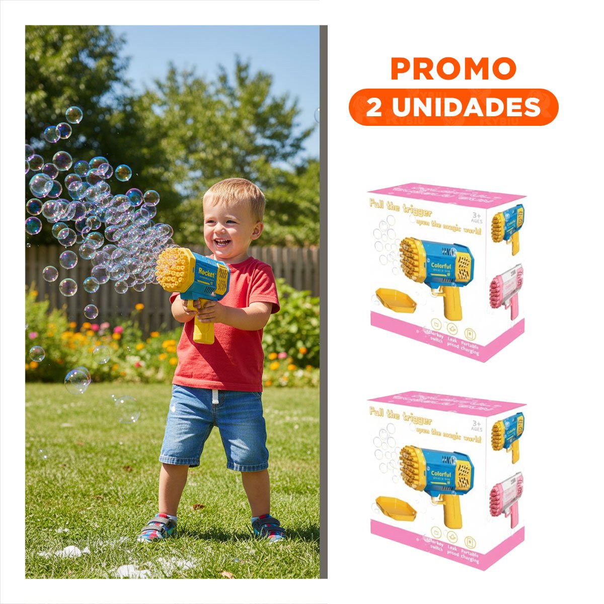 PACK2 PROYECTOR MANUAL DE BURBUJAS COHETE AZUL Y AMARILLO PARA NINOS - 1