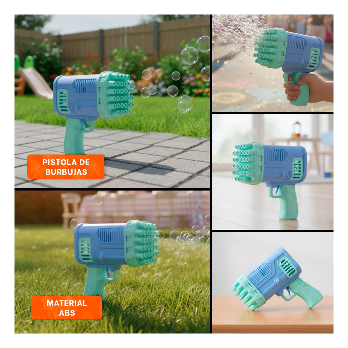 PACK2 EMISOR DE BURBUJAS COHETE CELESTE PARA ACTIVIDADES RECREATIVAS EN CASA Y+PAPEL REGALO - 3