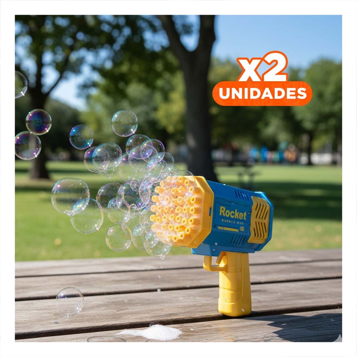 PACK2 PROYECTOR DE BURBUJAS PARA JUEGOS AL AIRE LIBRE COHETE AZUL Y AMARILLO Y+REGALO STICKER - 1
