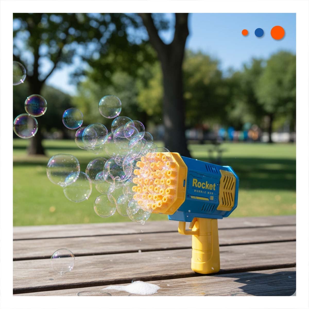 PACK2 PROYECTOR DE BURBUJAS PARA JUEGOS AL AIRE LIBRE COHETE AZUL Y AMARILLO Y+REGALO STICKER - 3