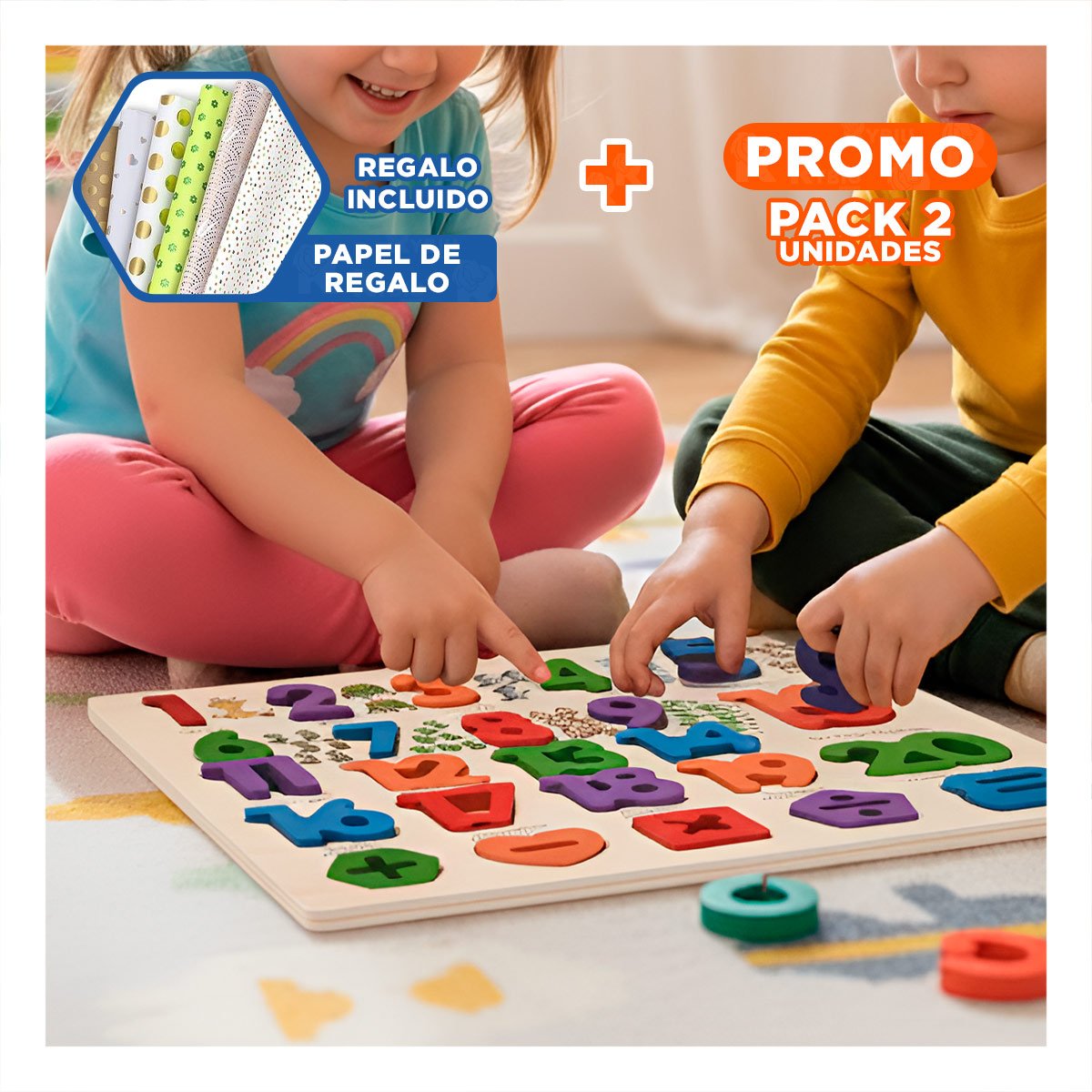 PACK2 ESTRUCTURA DIDACTICA DE MADERA CON PIEZAS ENCASJABLES PARA APRENDER FORMAS Y+PAPEL REGALO - 1