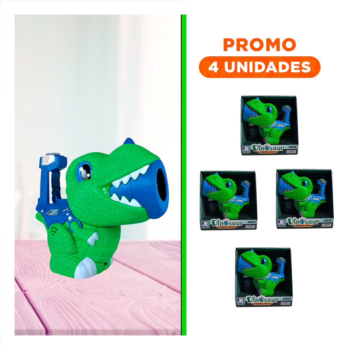 PACK4 APARATO DE BURBUJAS INFANTIL CON FORMA DE DINOSAURIO CHICO VERDE Y AZUL Y+REGALO STICKER - 1