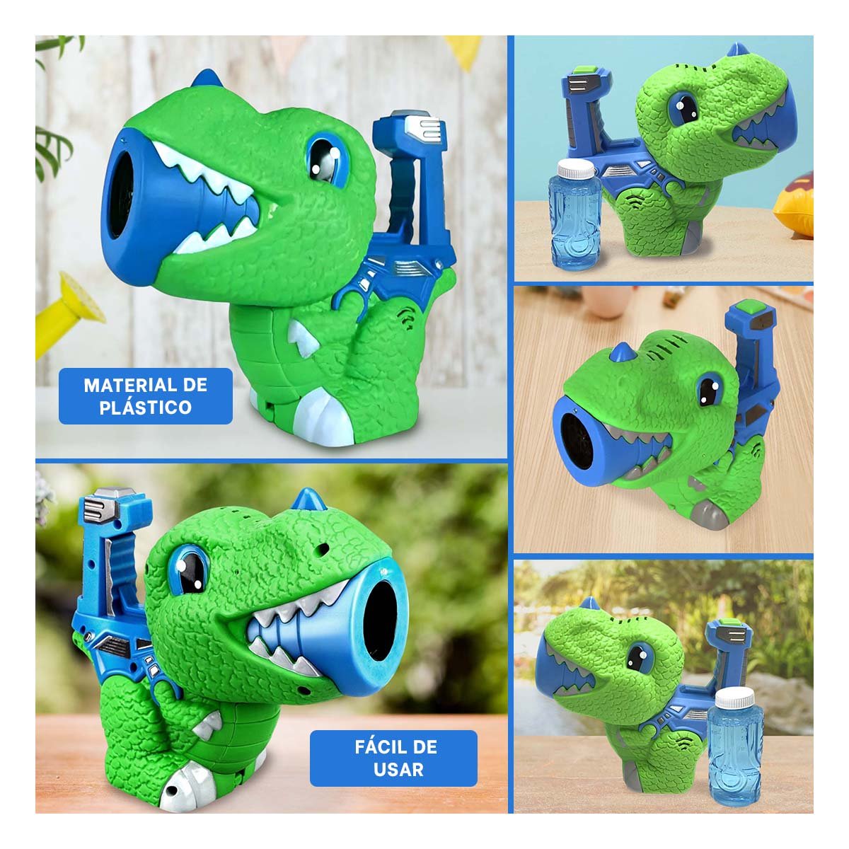 PACK4 APARATO DE BURBUJAS INFANTIL CON FORMA DE DINOSAURIO CHICO VERDE Y AZUL Y+REGALO STICKER - 2