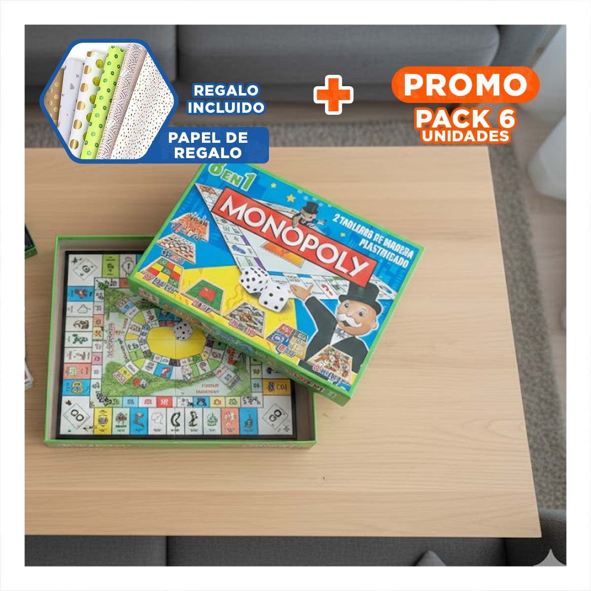 PACK6 LINEA LUDICA MULTICOLOR PARA CASA CON ENTRETENIMIENTO DE MESA Y+PAPEL REGALO - 1
