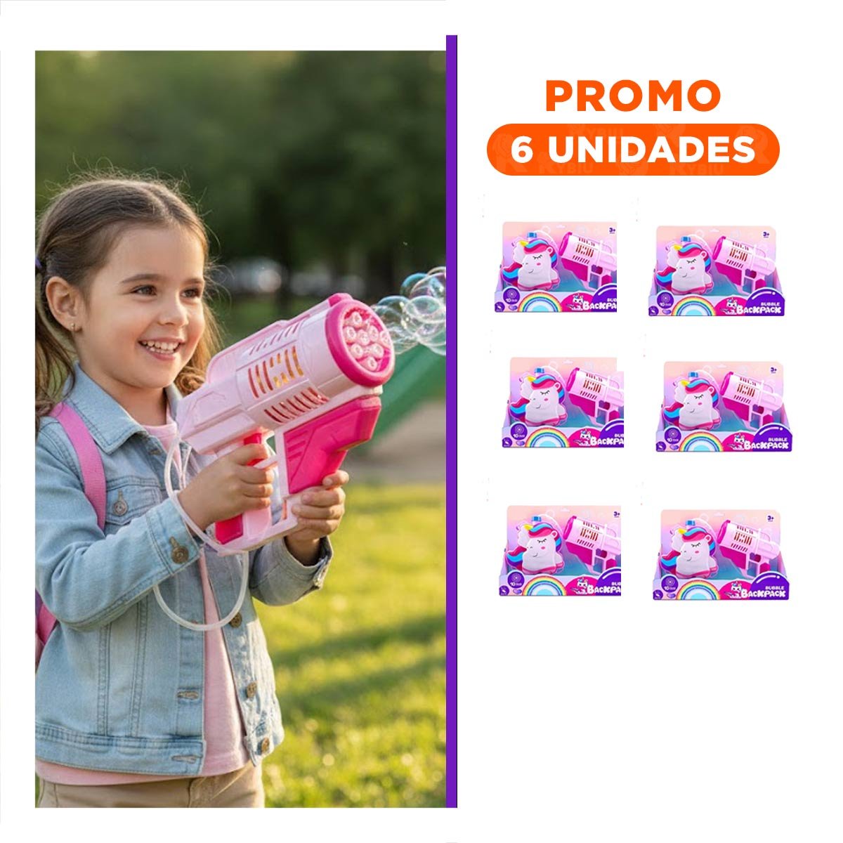 PACK6 LANZADOR DE BURBUJAS CON MOCHILA PORTATIL PARA PATIO JARDIN Y EXTERIORES - 1