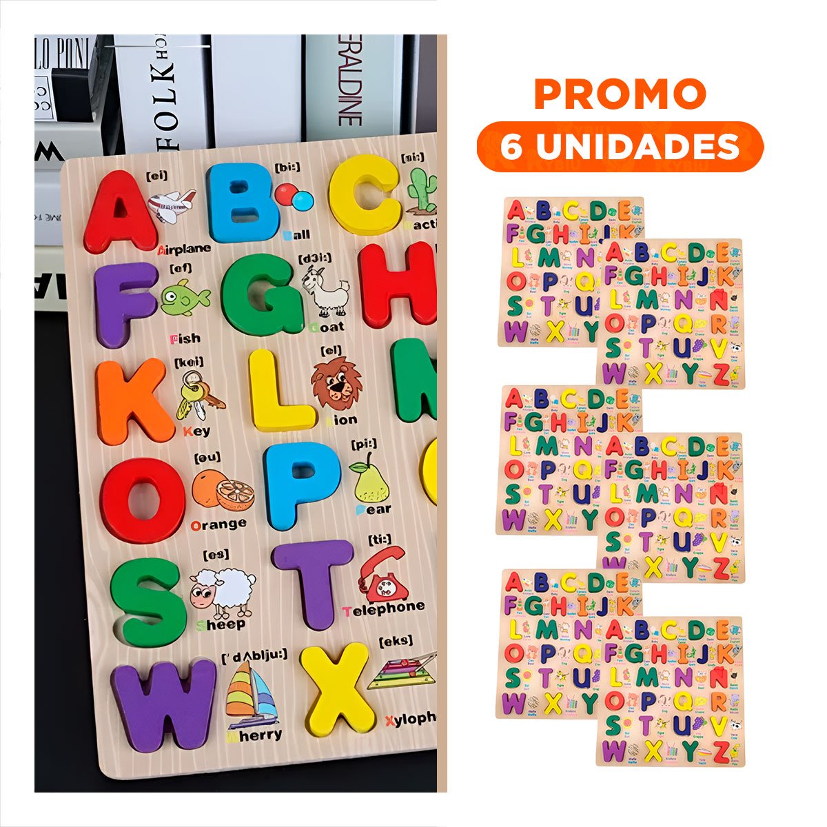 PACK6 PLATAFORMA EDUCATIVA DE ABECEDARIO EN MADERA CON LETRAS MAYUSCULAS PARA CASA - 1