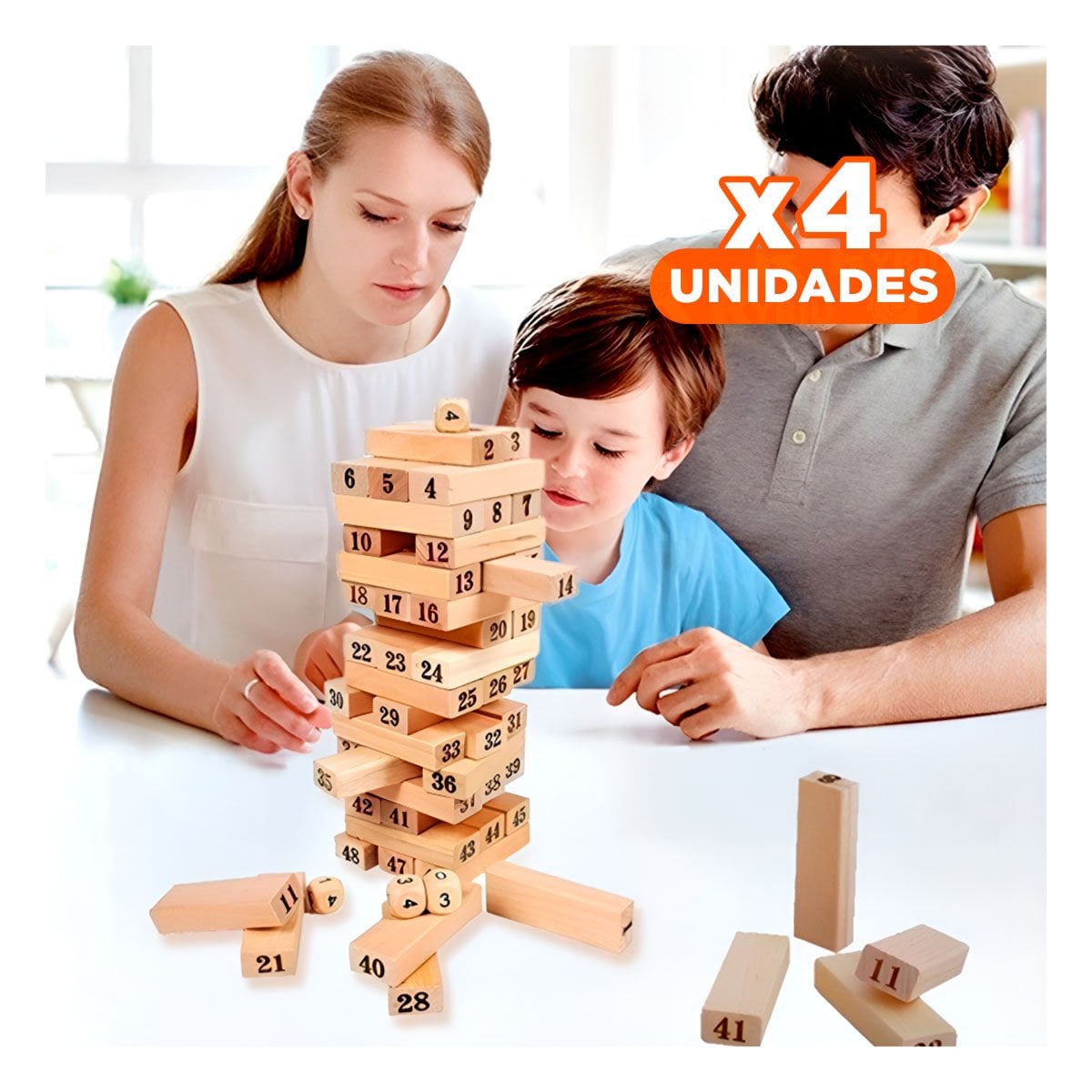 PACK4 JUEGO DE ENTRETENIMIENTO DE MADERA 48 PZAS EN CAJA AMARILLA - 1