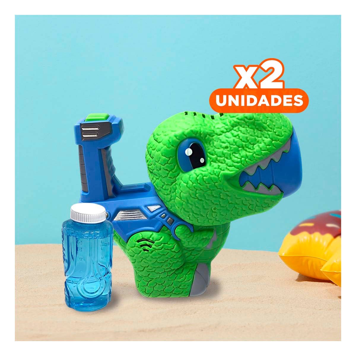 PACK2 PROYECTOR DE BURBUJAS CON DISENO DINOSAURIO CHICO VERDE Y AZUL Y+REGALO STICKER - 1