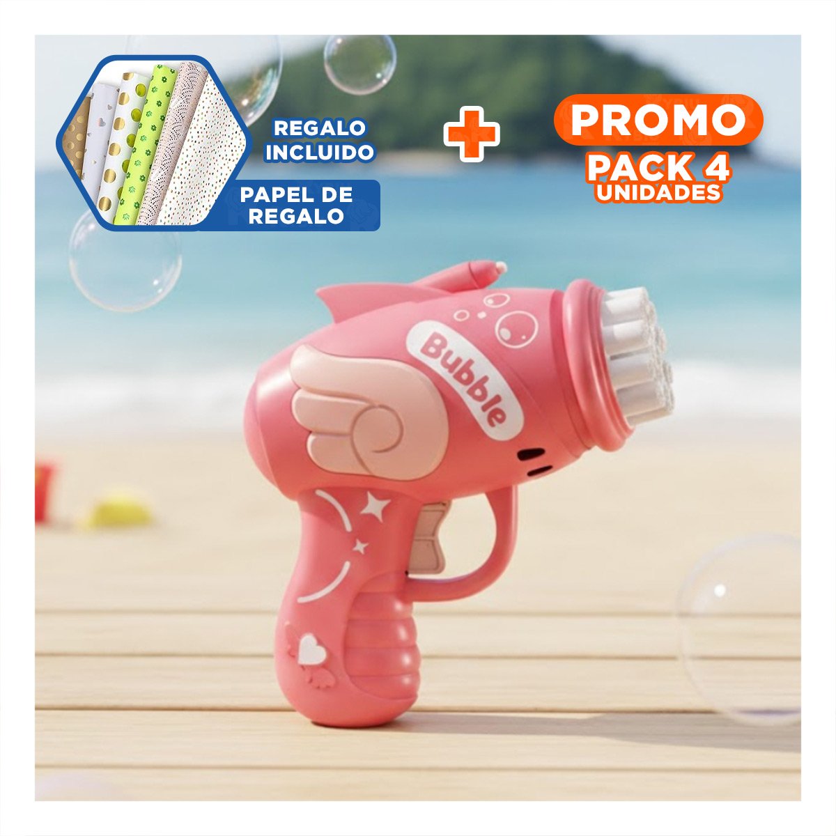 PACK4 CANON MANUAL DE BURBUJAS CON DISENO DE ALITAS PARA NINOS Y+PAPEL REGALO - 1