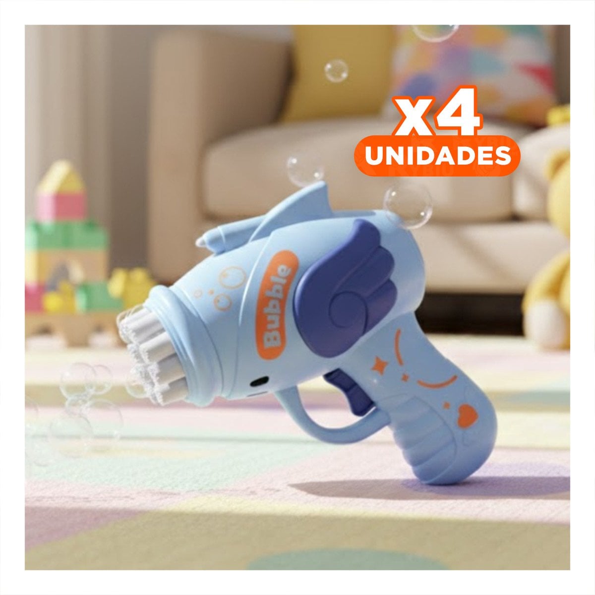 PACK4 CANON DE BURBUJAS INFANTIL CON ALITAS CELESTE PARA JUEGOS - 1