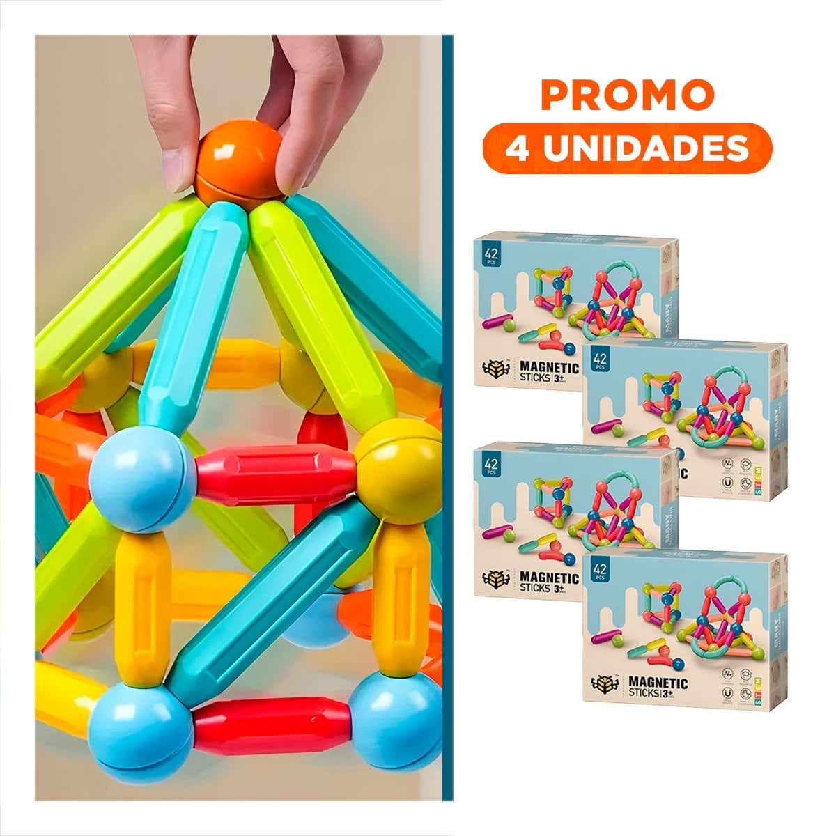 PACK4 IMAGINACION MAGNETICA EDUCATIVA CON PIEZAS CREATIVAS PARA CREAR Y+REGALO STICKER - 1