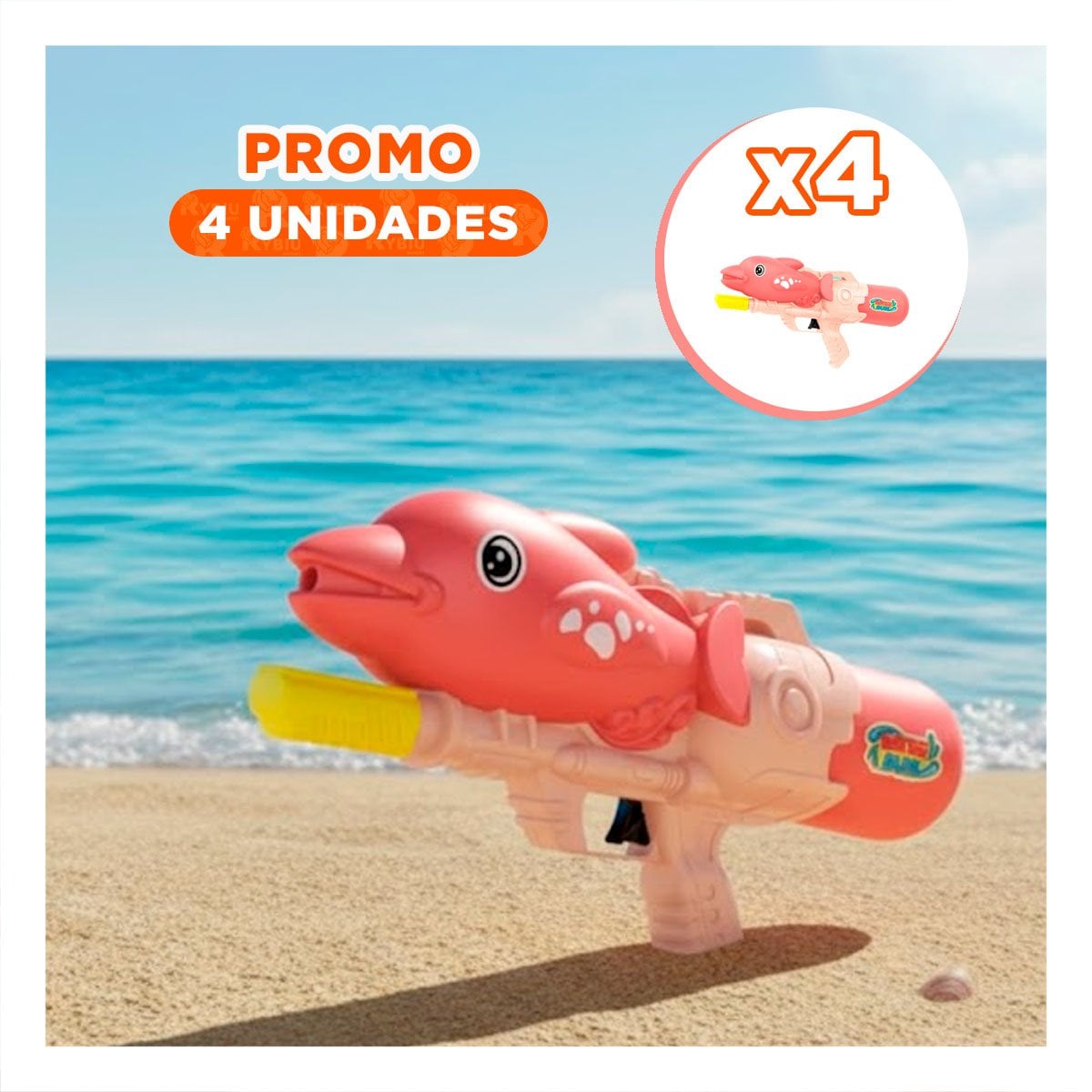 PACK4 SISTEMA DE AGUA CON FIGURA DE DELFIN ROSADO PARA JUEGOS EN PISCINA - 1