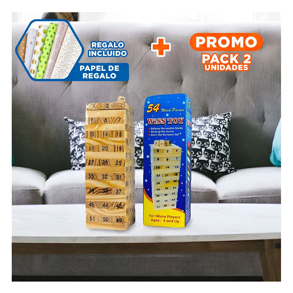 PACK2 TORRE DE MADERA PARA JUEGOS CLASICOS Y REUNIONES Y+PAPEL REGALO - 1