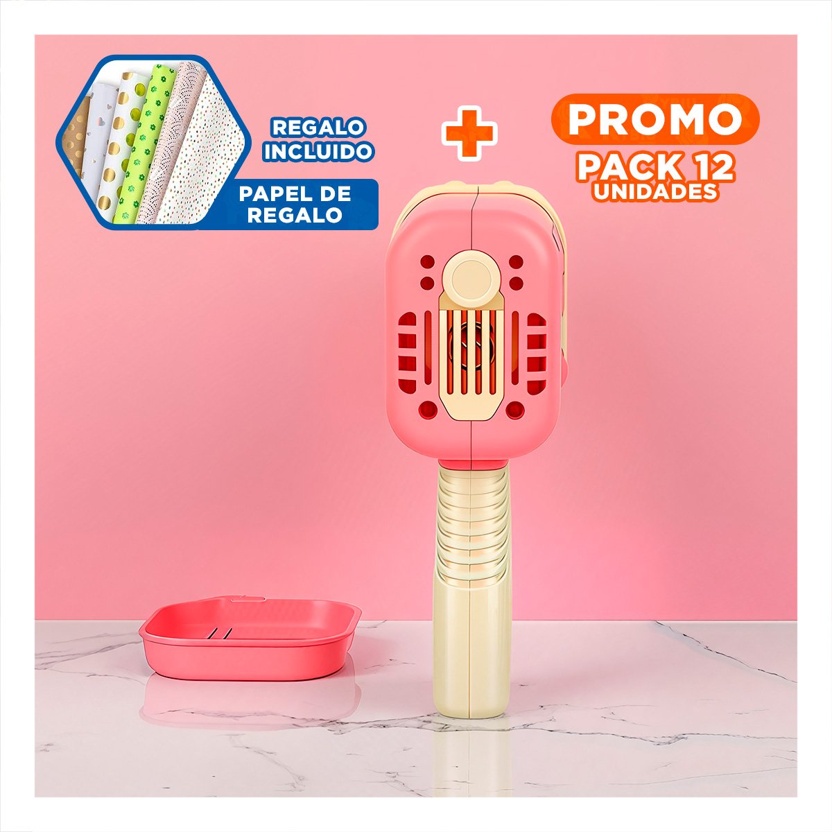 PACK12 SOPLADOR DE BURBUJAS COHETE ROSADO PARA FIESTAS Y JUEGOS INFANTILES Y+PAPEL REGALO - 1