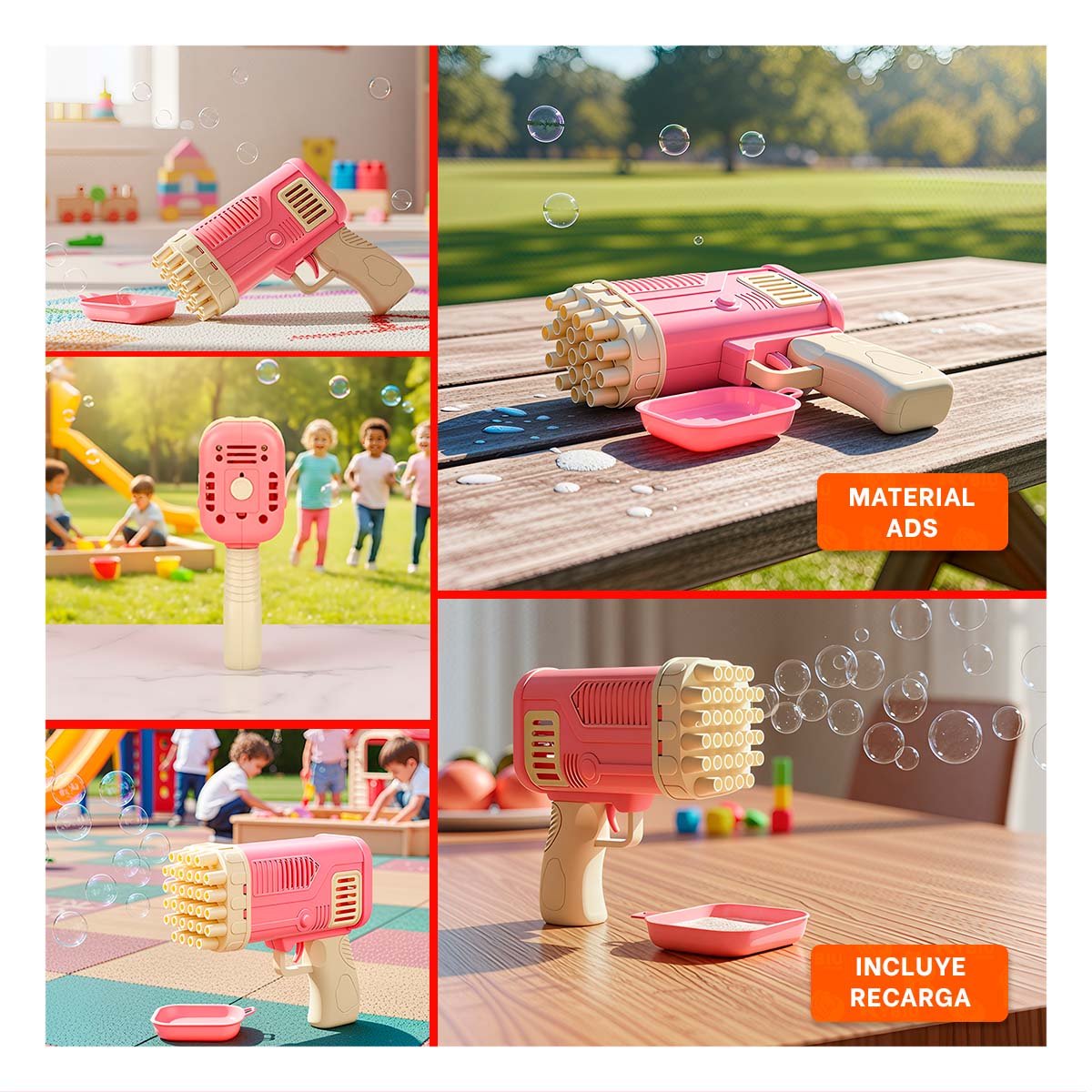 PACK12 SOPLADOR DE BURBUJAS COHETE ROSADO PARA FIESTAS Y JUEGOS INFANTILES Y+PAPEL REGALO - 2