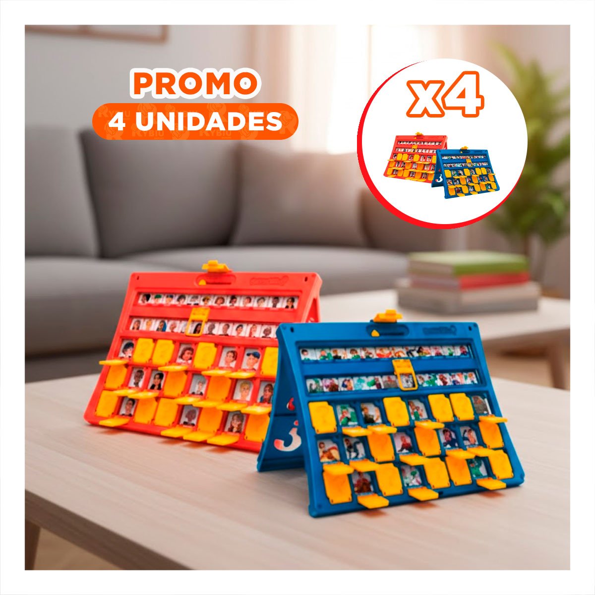 PACK4 ENTRETENIMIENTO DE MESA ADIVINA QUIEN PERSONAJES ROJO Y AZUL PARA COMPARTIR CON AMIGOS - 1