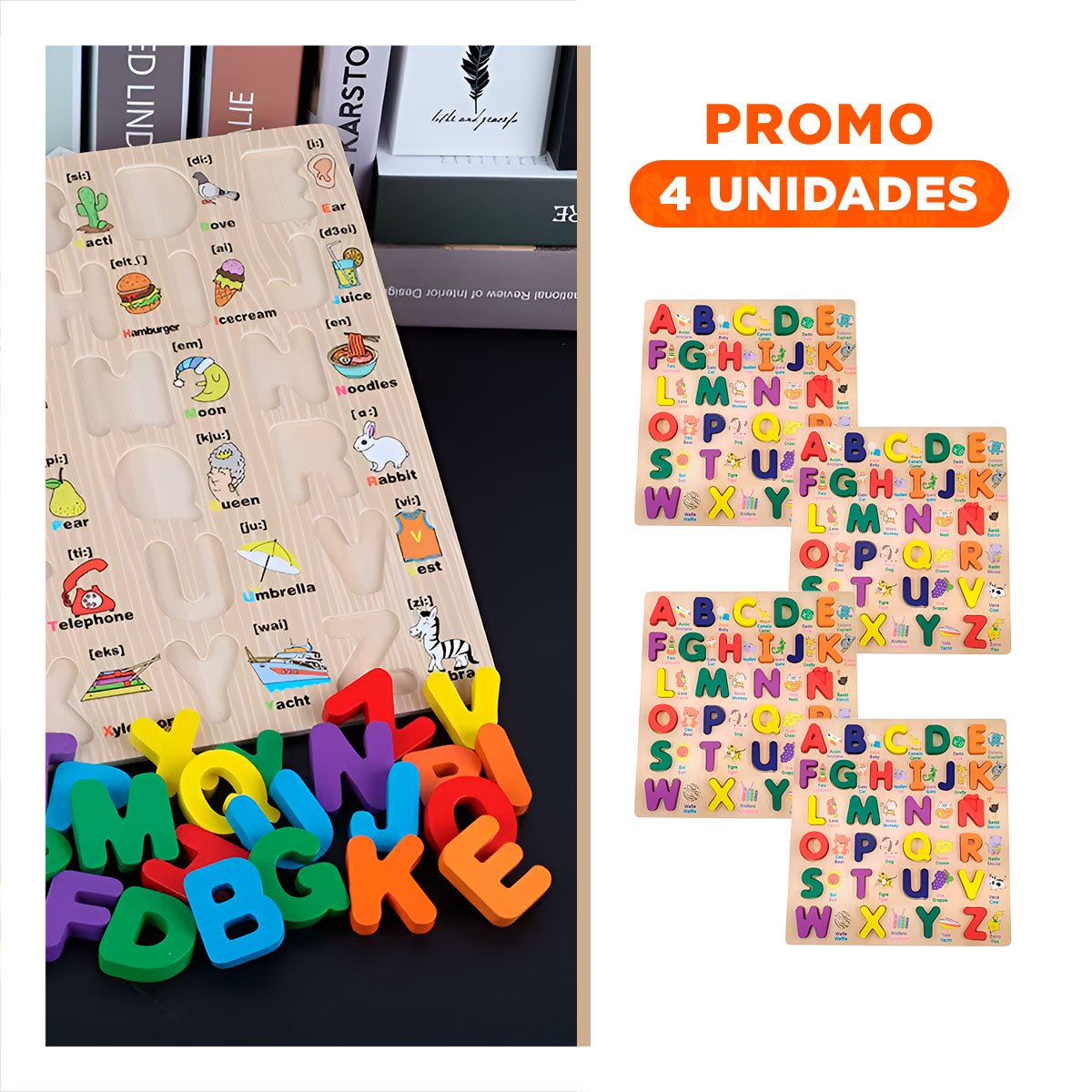 PACK4 VERSION DE ABECEDARIO EN MADERA CON LETRAS MAYUSCULAS EDUCATIVA Y+REGALO STICKER - 1