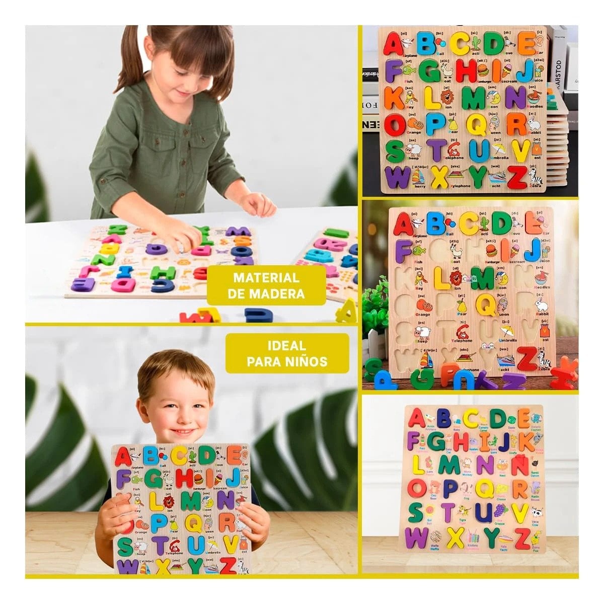 PACK4 VERSION DE ABECEDARIO EN MADERA CON LETRAS MAYUSCULAS EDUCATIVA Y+REGALO STICKER - 2